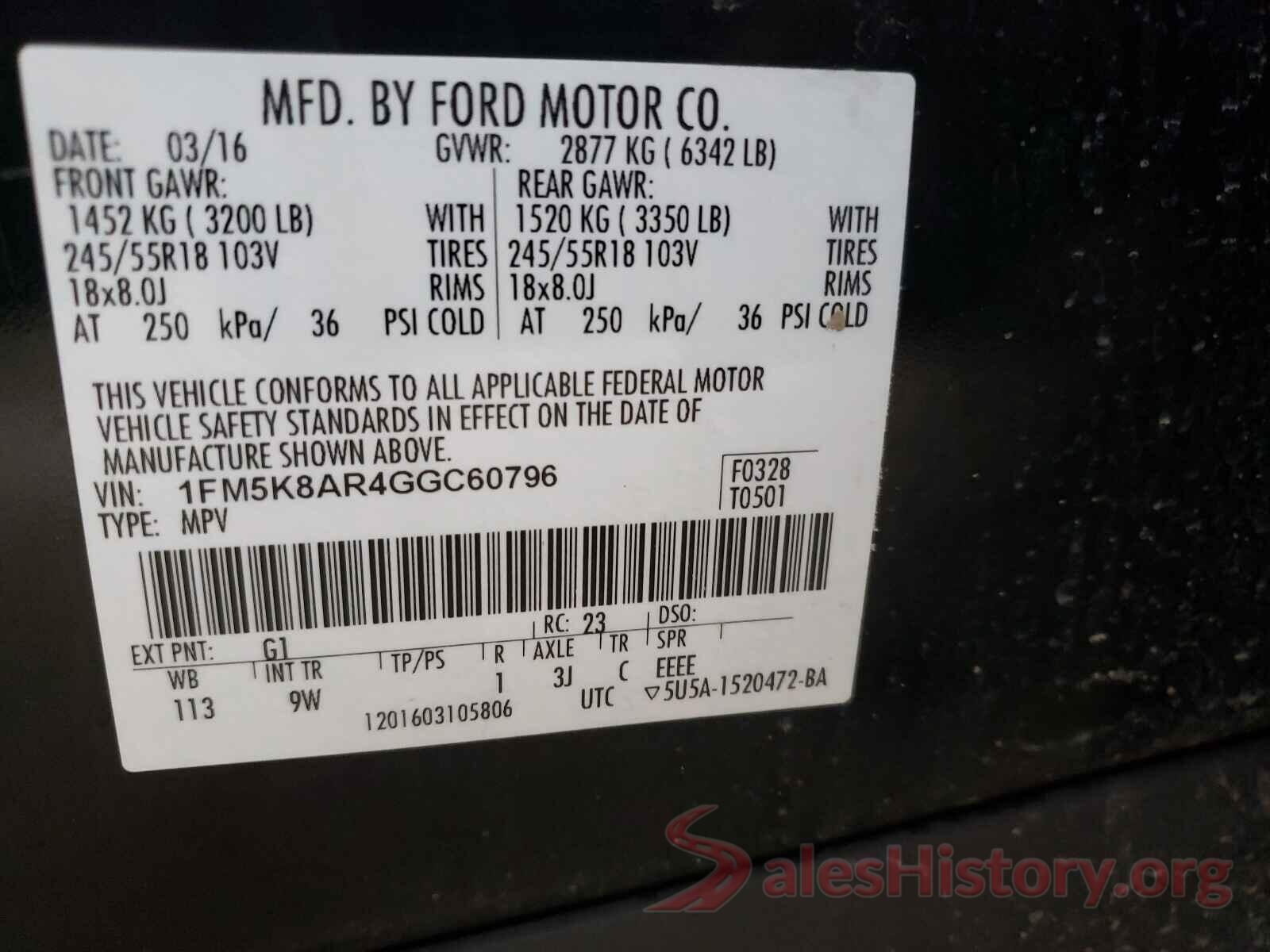 1FM5K8AR4GGC60796 2016 FORD EXPLORER