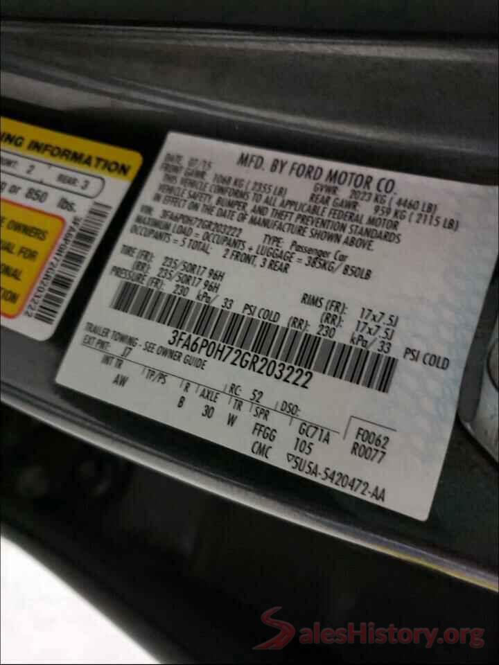 3FA6P0H72GR203222 2016 FORD FUSION