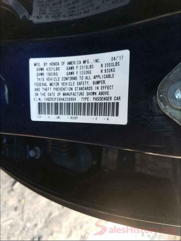 1HGCR2F56HA209994 2017 HONDA ACCORD