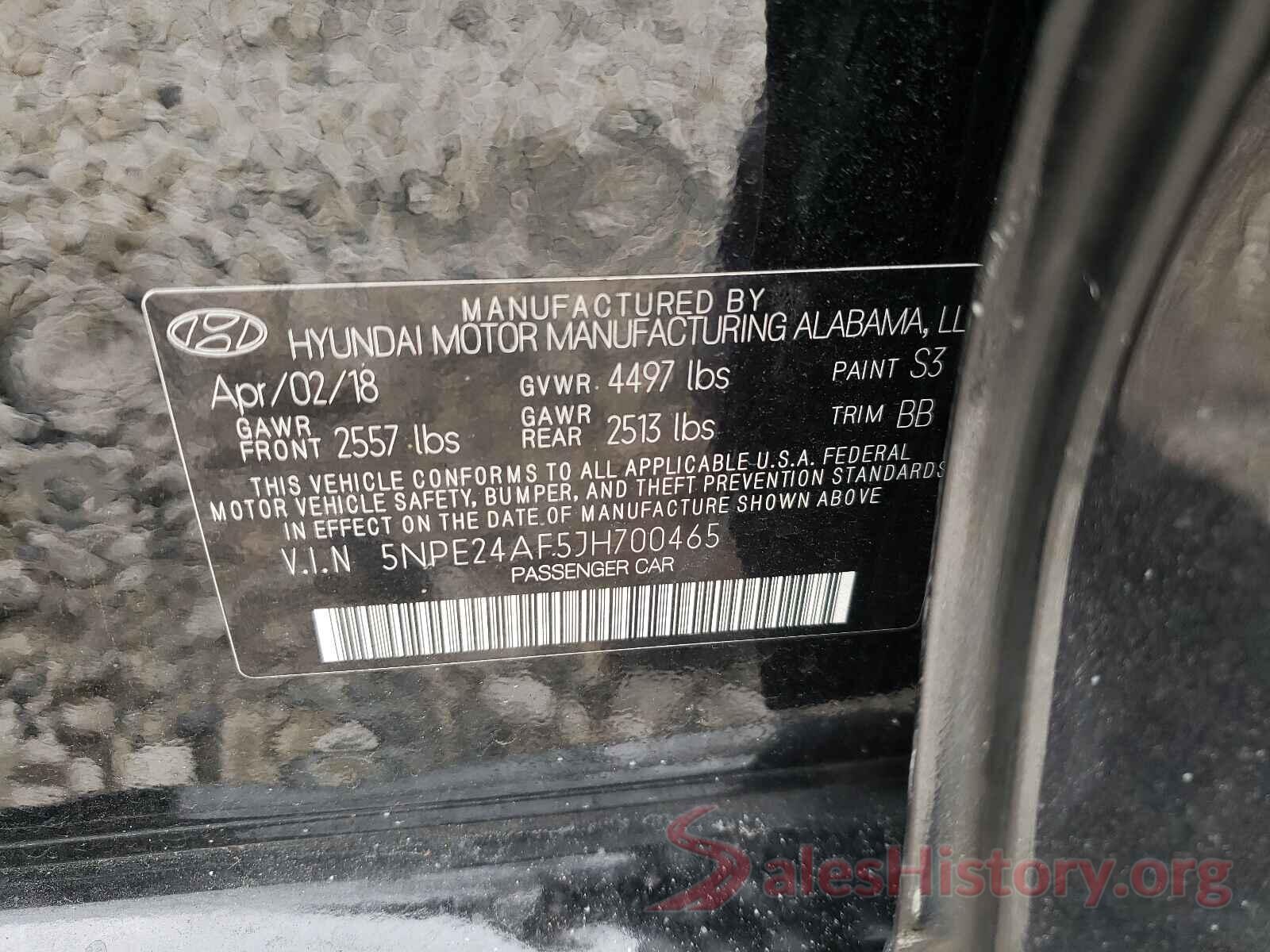 5NPE24AF5JH700465 2018 HYUNDAI SONATA