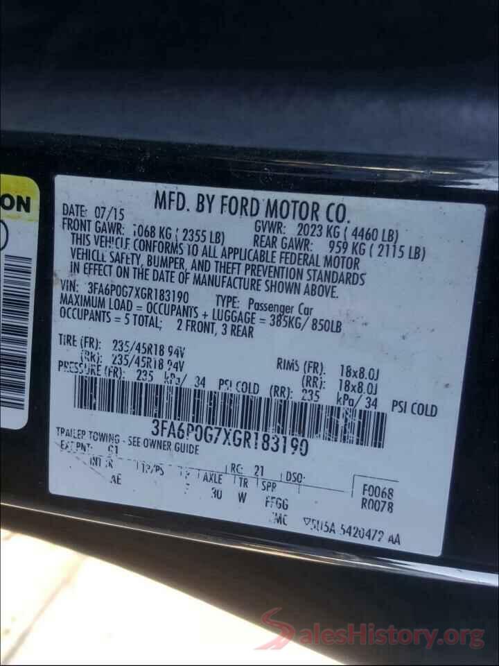 3FA6P0G7XGR183190 2016 FORD FUSION