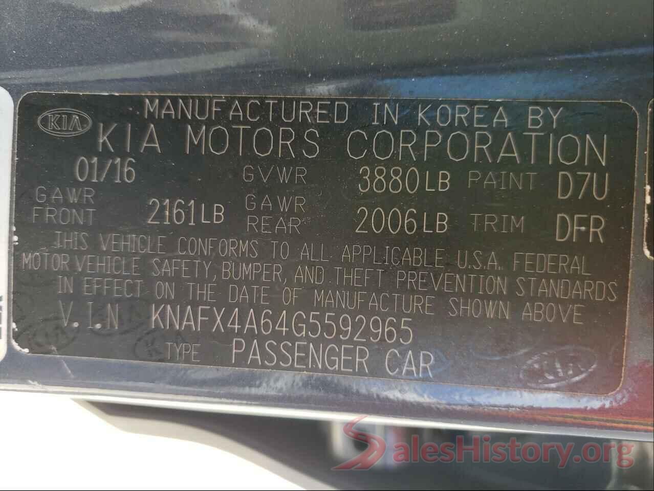 KNAFX4A64G5592965 2016 KIA FORTE