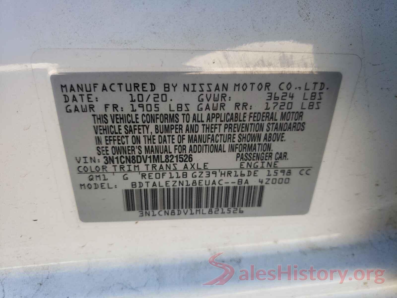 3N1CN8DV1ML821526 2021 NISSAN VERSA