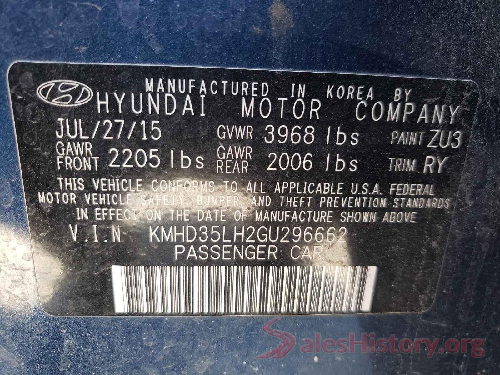 KMHD35LH2GU296662 2016 HYUNDAI ELANTRA