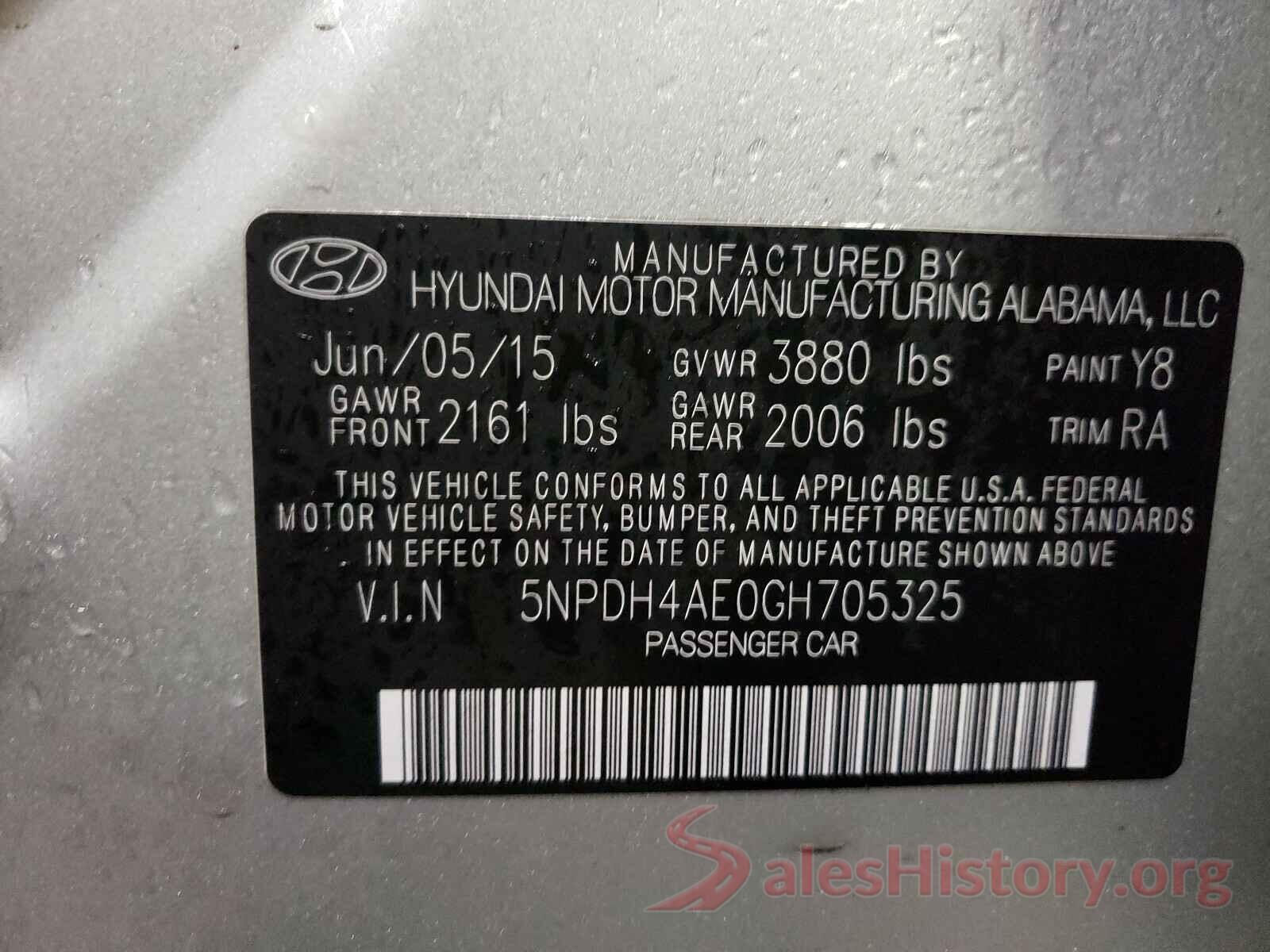 5NPDH4AE0GH705325 2016 HYUNDAI ELANTRA