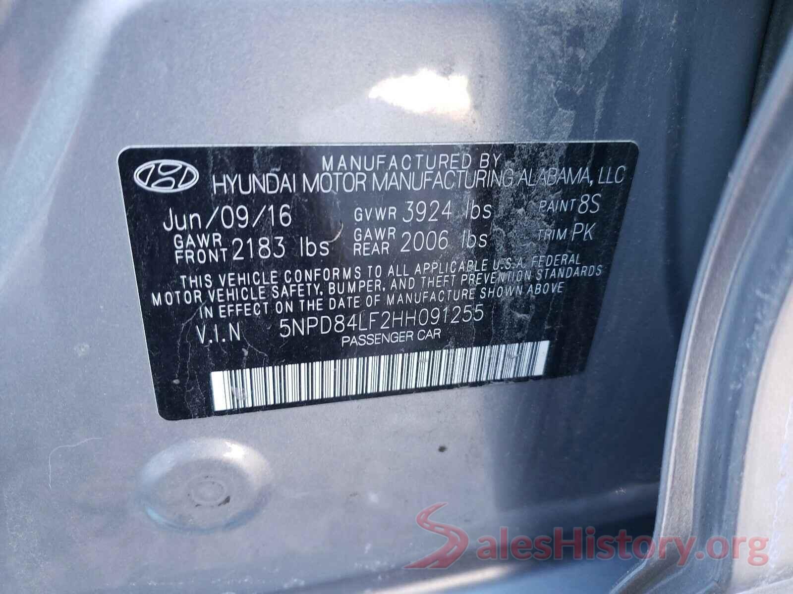 5NPD84LF2HH091255 2017 HYUNDAI ELANTRA