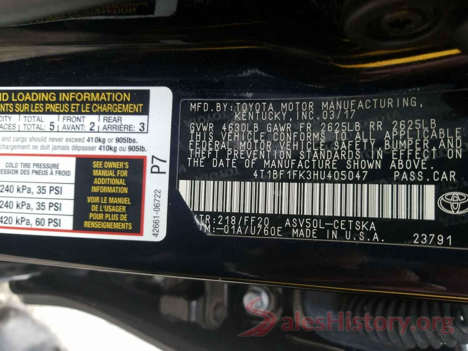 4T1BF1FK3HU405047 2017 TOYOTA CAMRY