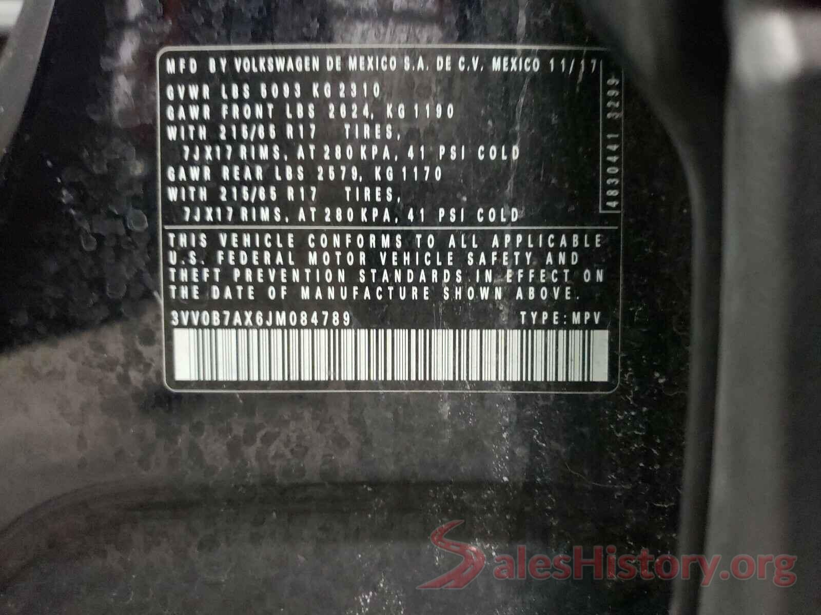 3VV0B7AX6JM084789 2018 VOLKSWAGEN TIGUAN