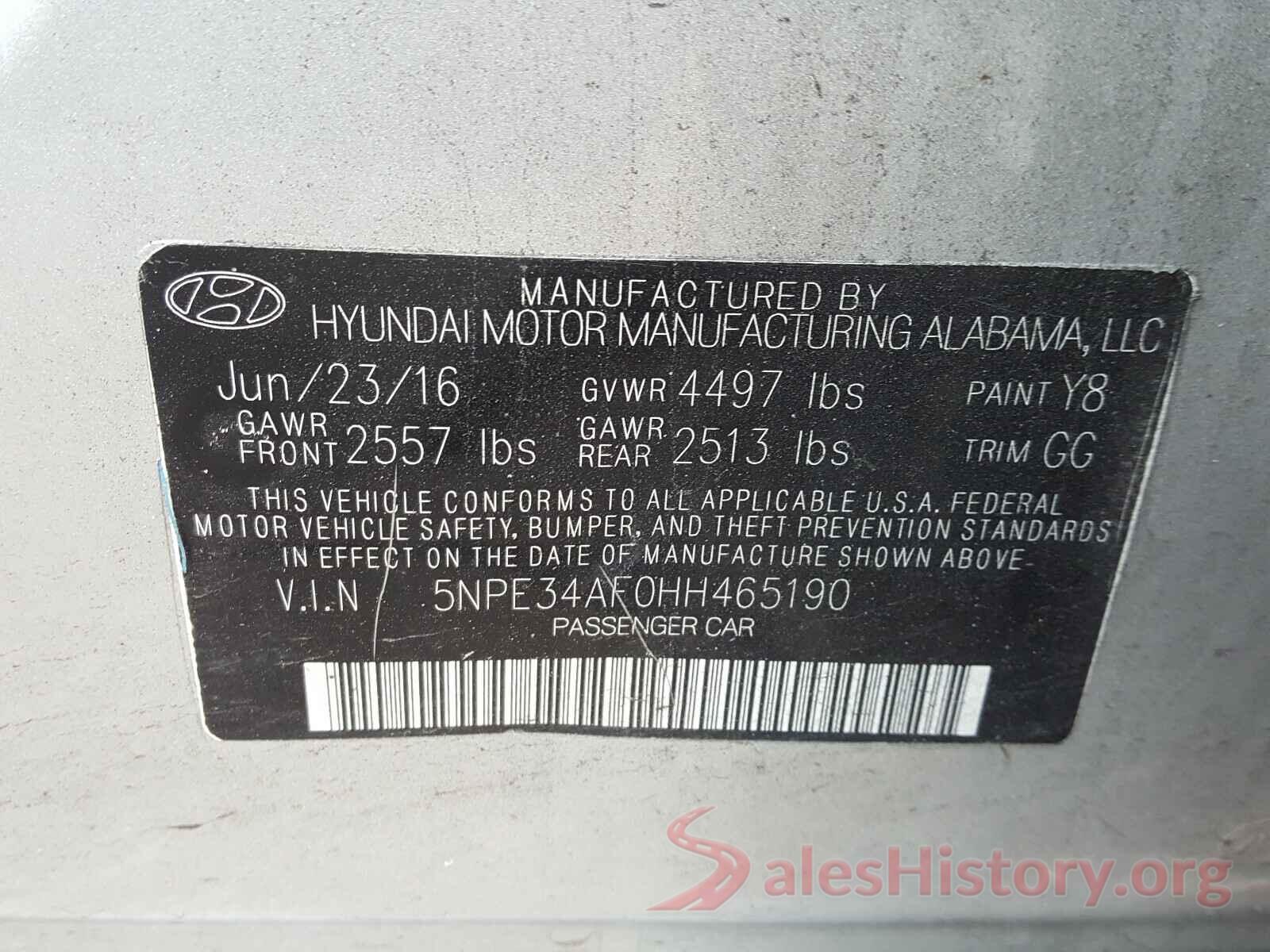 5NPE34AF0HH465190 2017 HYUNDAI SONATA