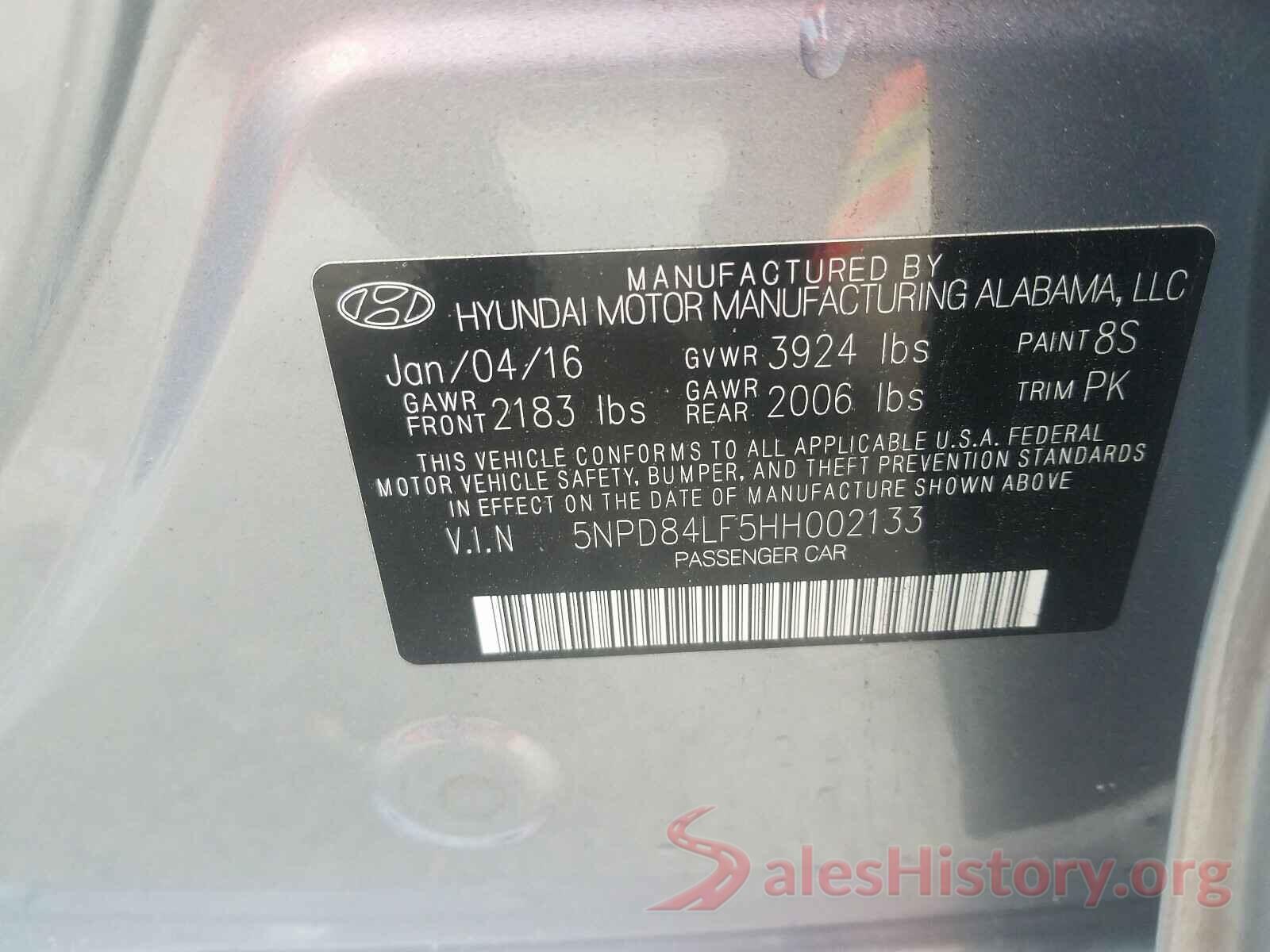 5NPD84LF5HH002133 2017 HYUNDAI ELANTRA