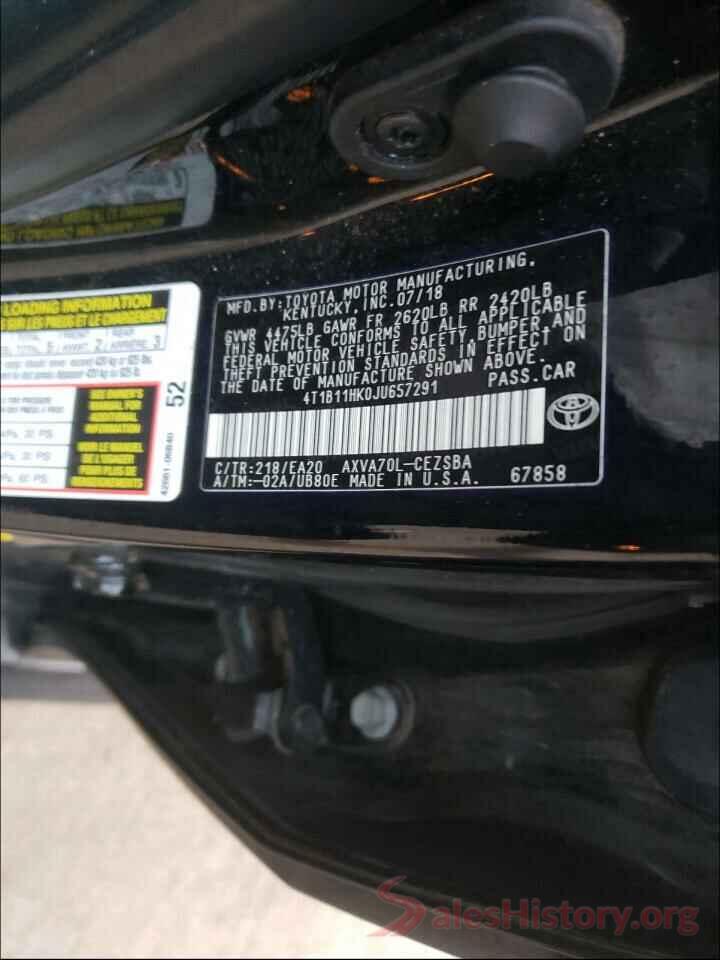 4T1B11HK0JU657291 2018 TOYOTA CAMRY