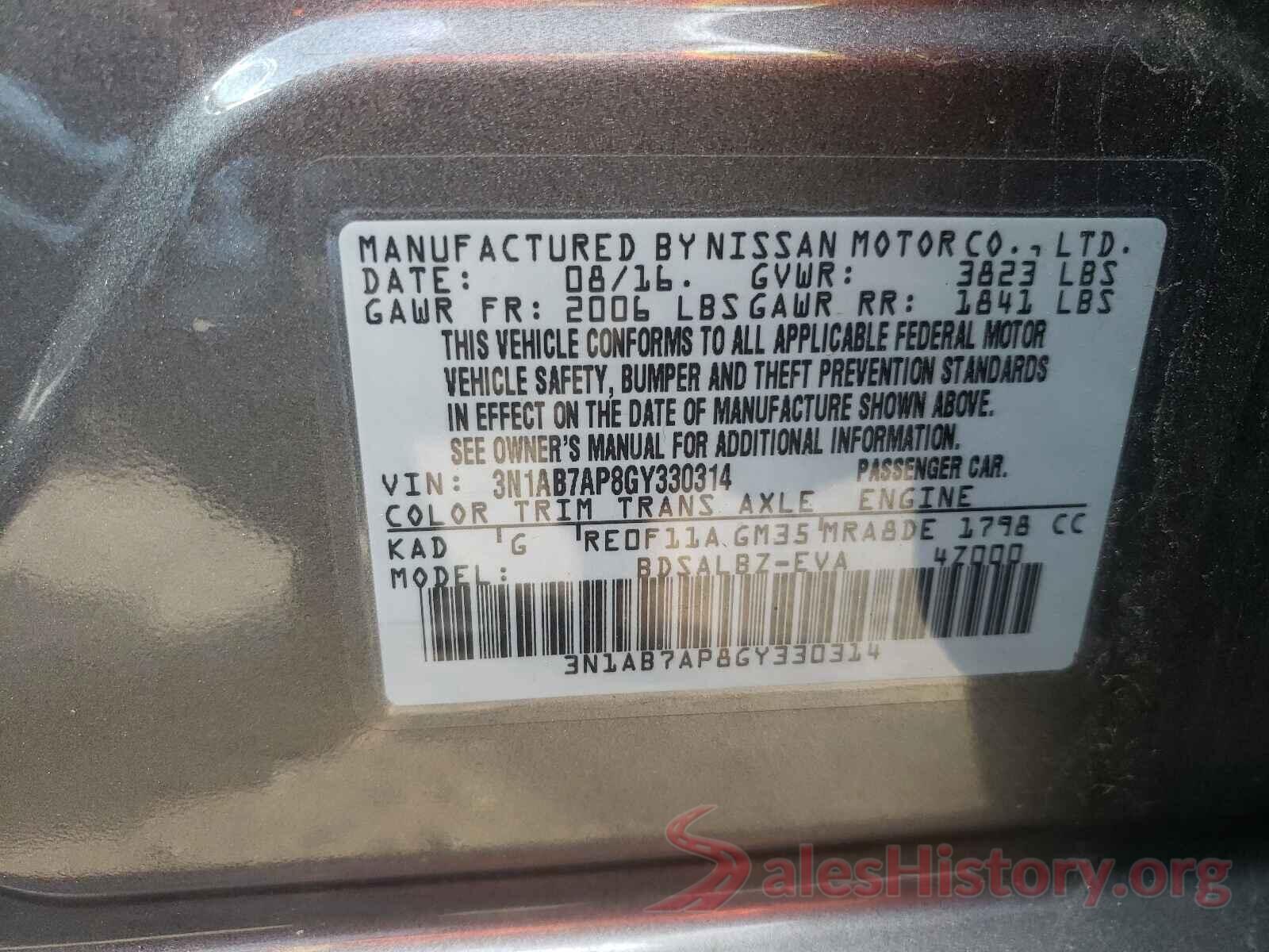 3N1AB7AP8GY330314 2016 NISSAN SENTRA