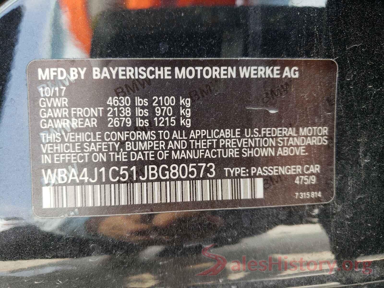 WBA4J1C51JBG80573 2018 BMW 4 SERIES