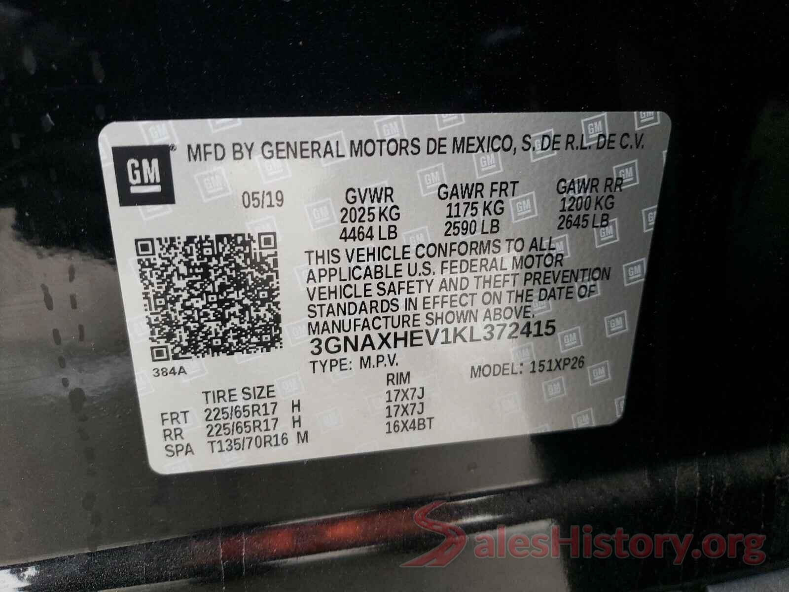 3GNAXHEV1KL372415 2019 CHEVROLET EQUINOX