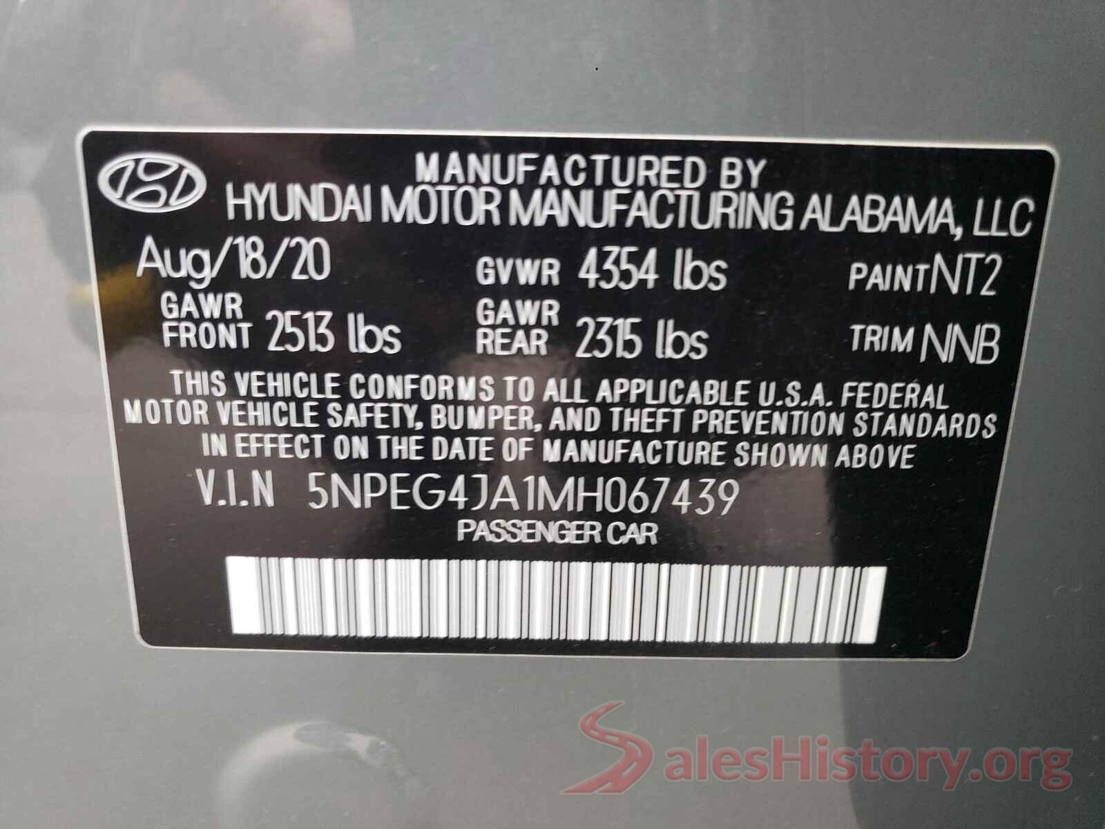 5NPEG4JA1MH067439 2021 HYUNDAI SONATA