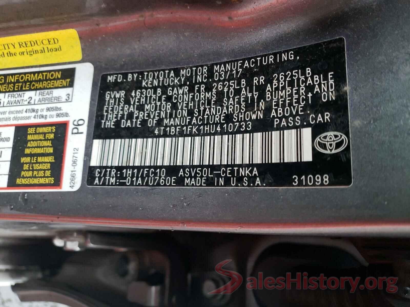 4T1BF1FK1HU410733 2017 TOYOTA CAMRY