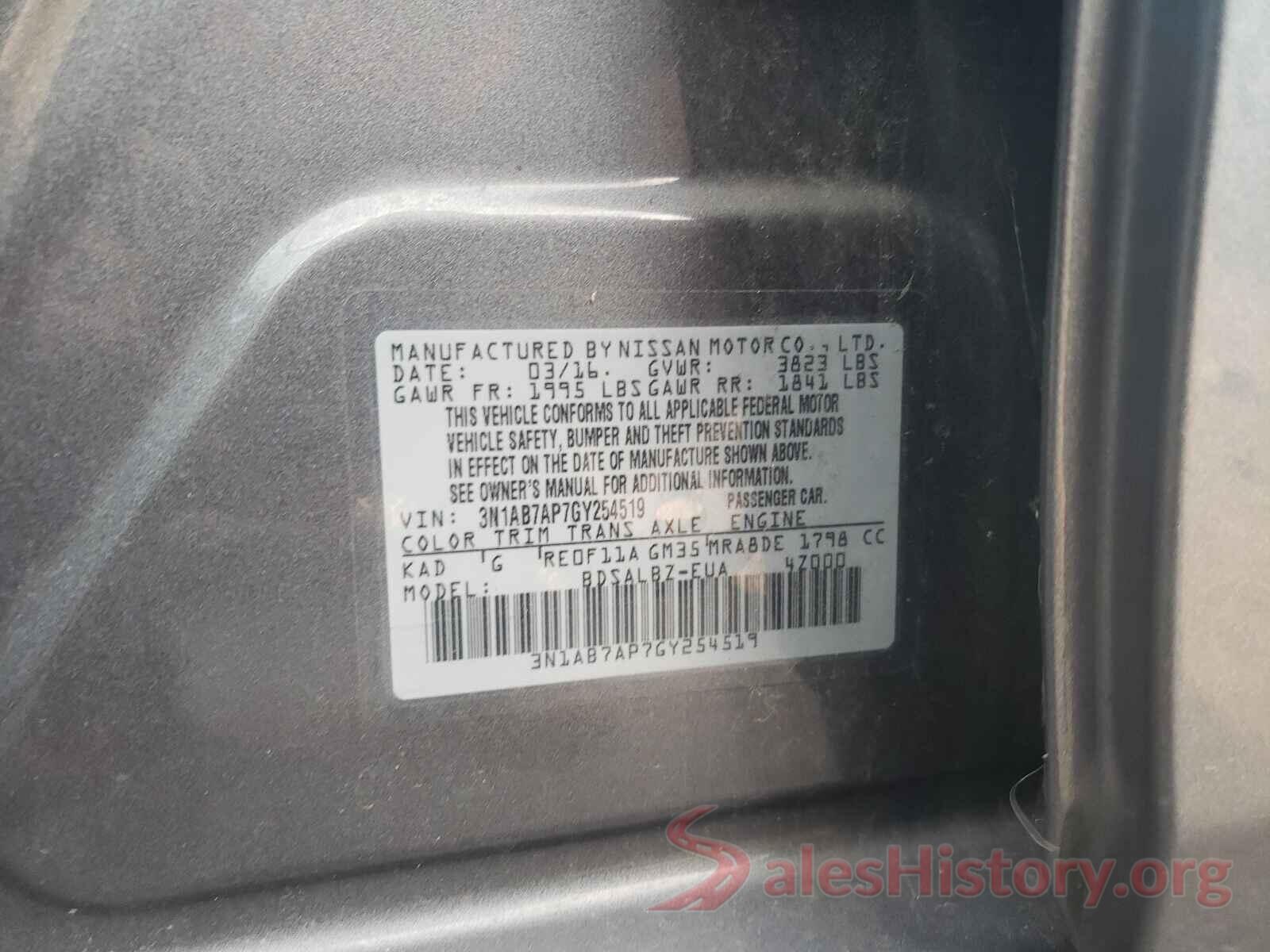 3N1AB7AP7GY254519 2016 NISSAN SENTRA