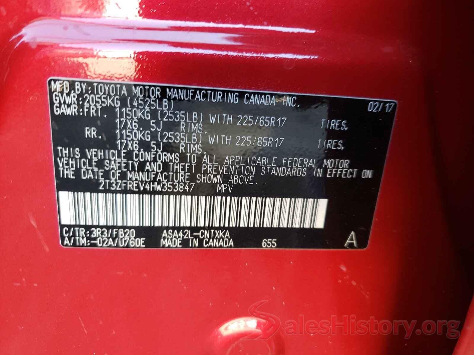 2T3ZFREV4HW353847 2017 TOYOTA RAV4