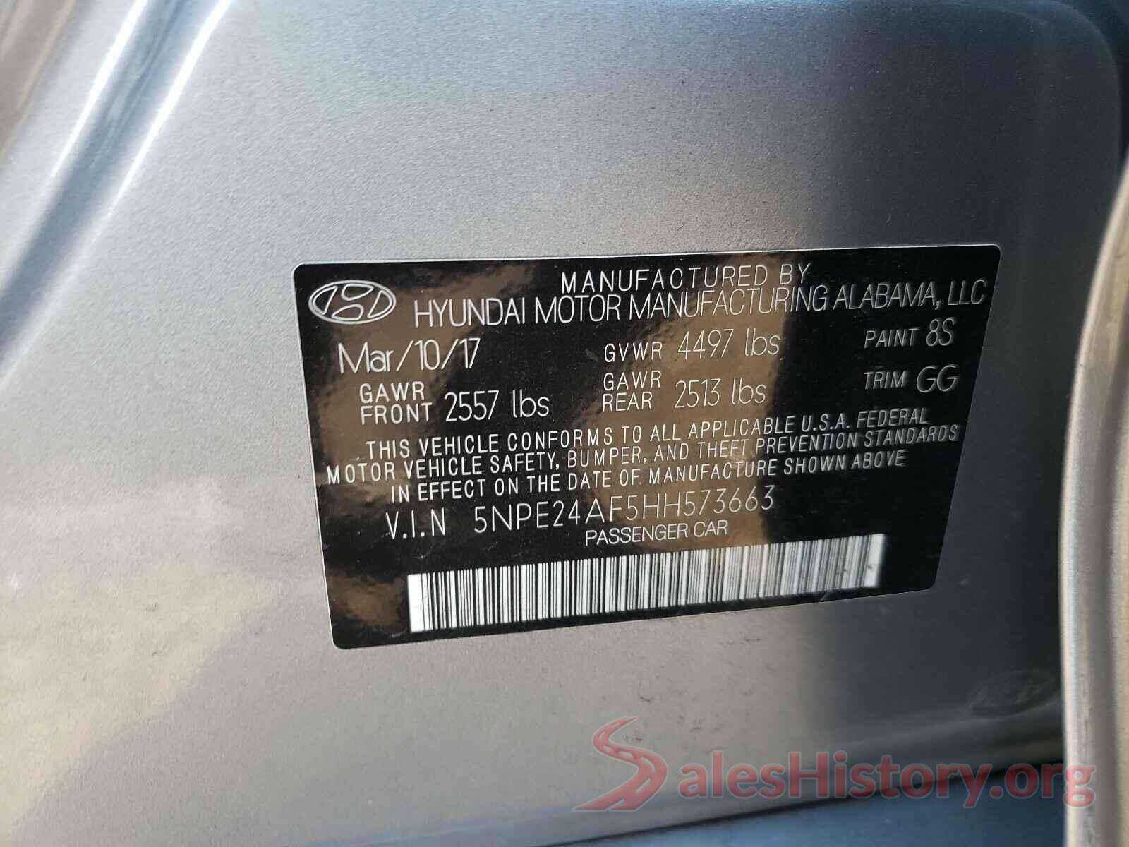 5NPE24AF5HH573663 2017 HYUNDAI SONATA