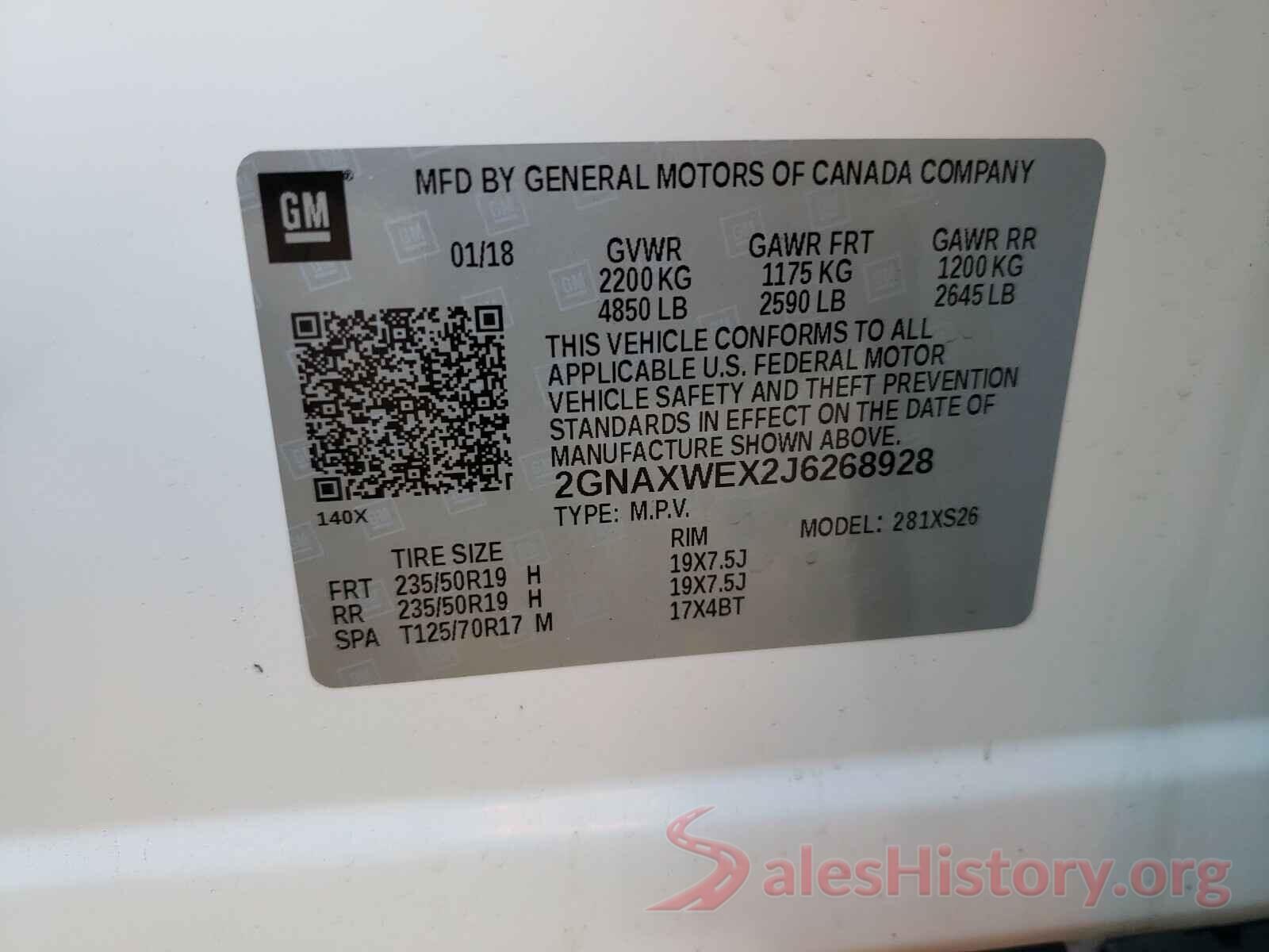 2GNAXWEX2J6268928 2018 CHEVROLET EQUINOX