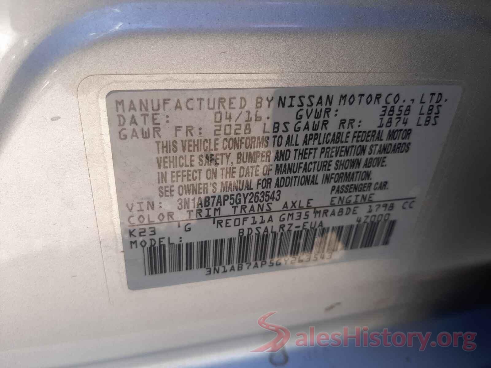 3N1AB7AP5GY263543 2016 NISSAN SENTRA