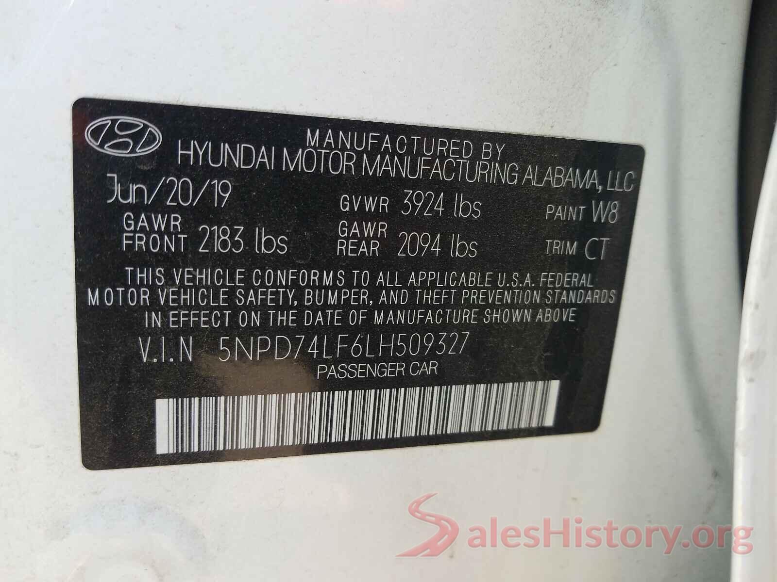 5NPD74LF6LH509327 2020 HYUNDAI ELANTRA