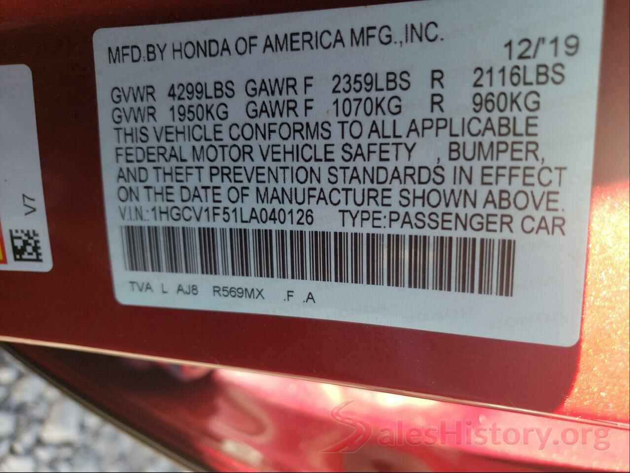 1HGCV1F51LA040126 2020 HONDA ACCORD