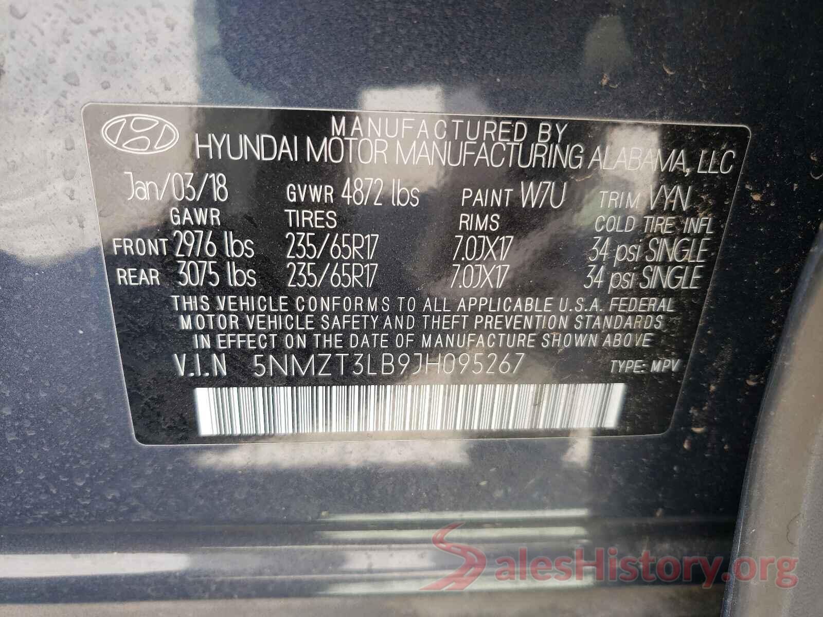 5NMZT3LB9JH095267 2018 HYUNDAI SANTA FE