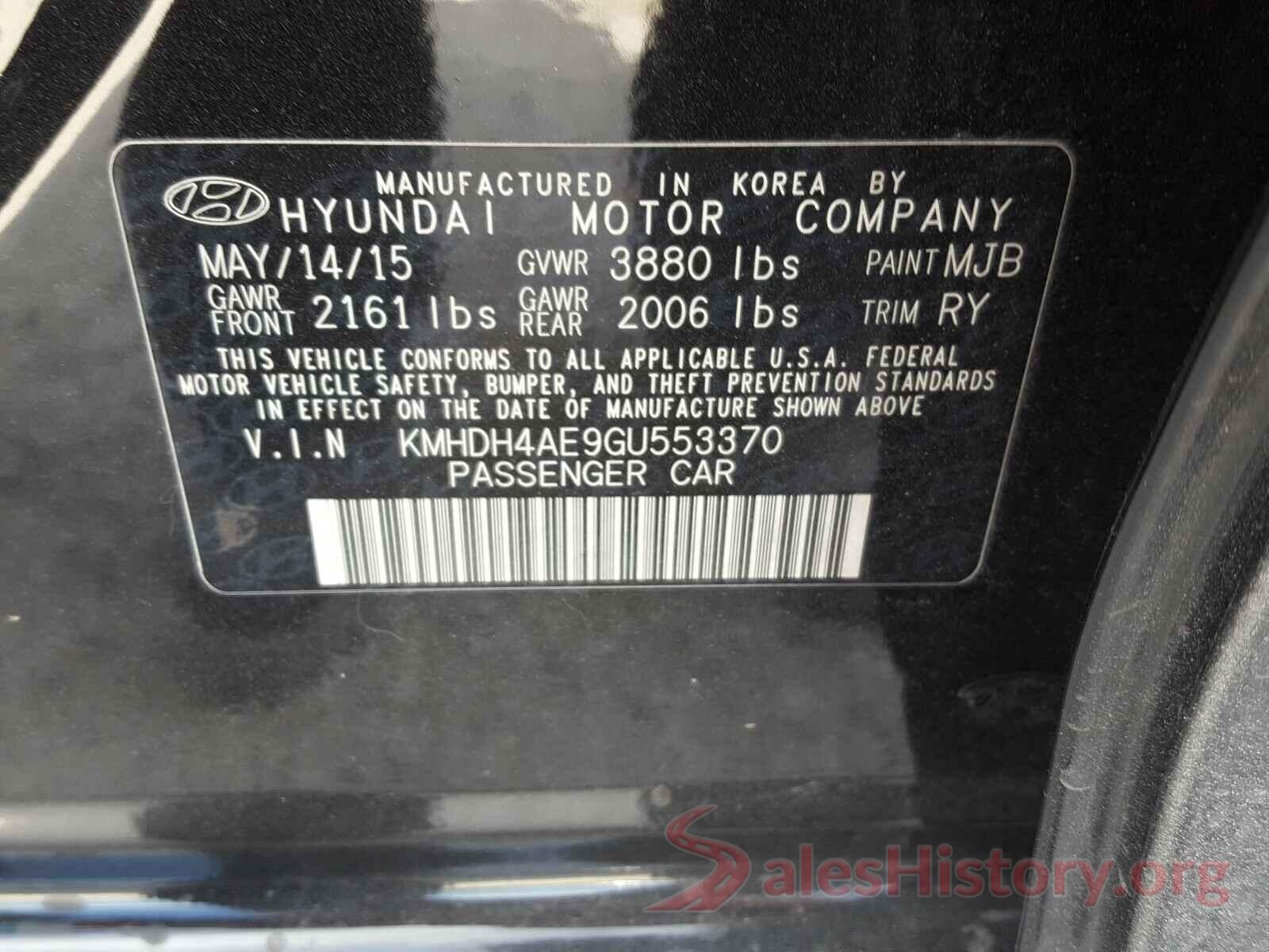 KMHDH4AE9GU553370 2016 HYUNDAI ELANTRA