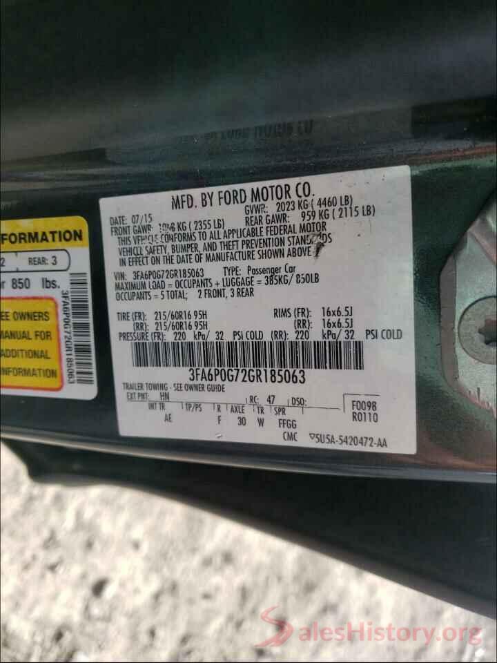 3FA6P0G72GR185063 2016 FORD FUSION