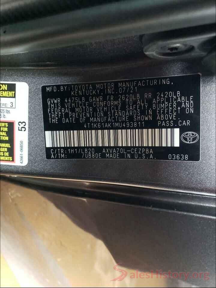 4T1K61AK1MU493811 2021 TOYOTA CAMRY