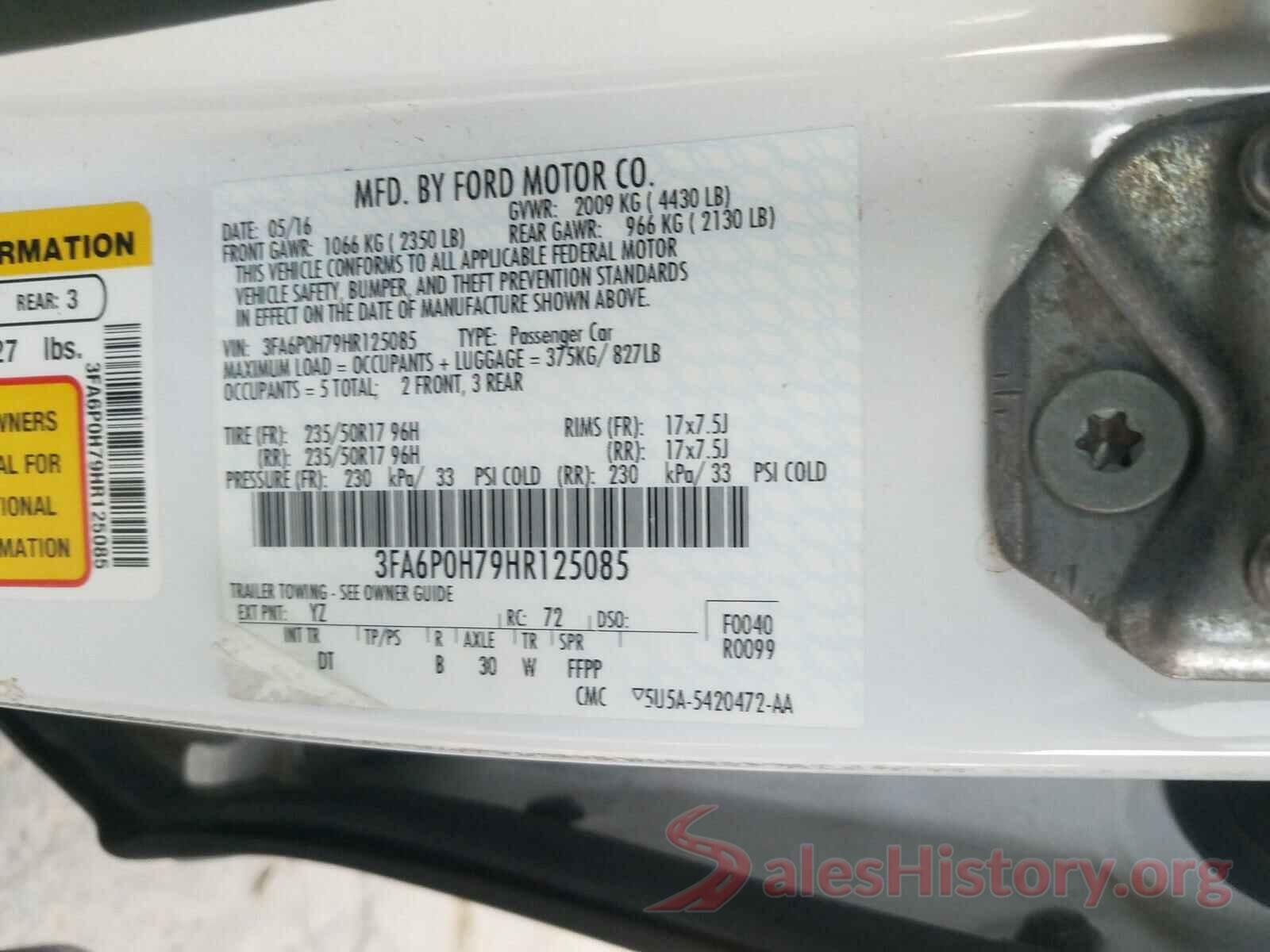 3FA6P0H79HR125085 2017 FORD FUSION