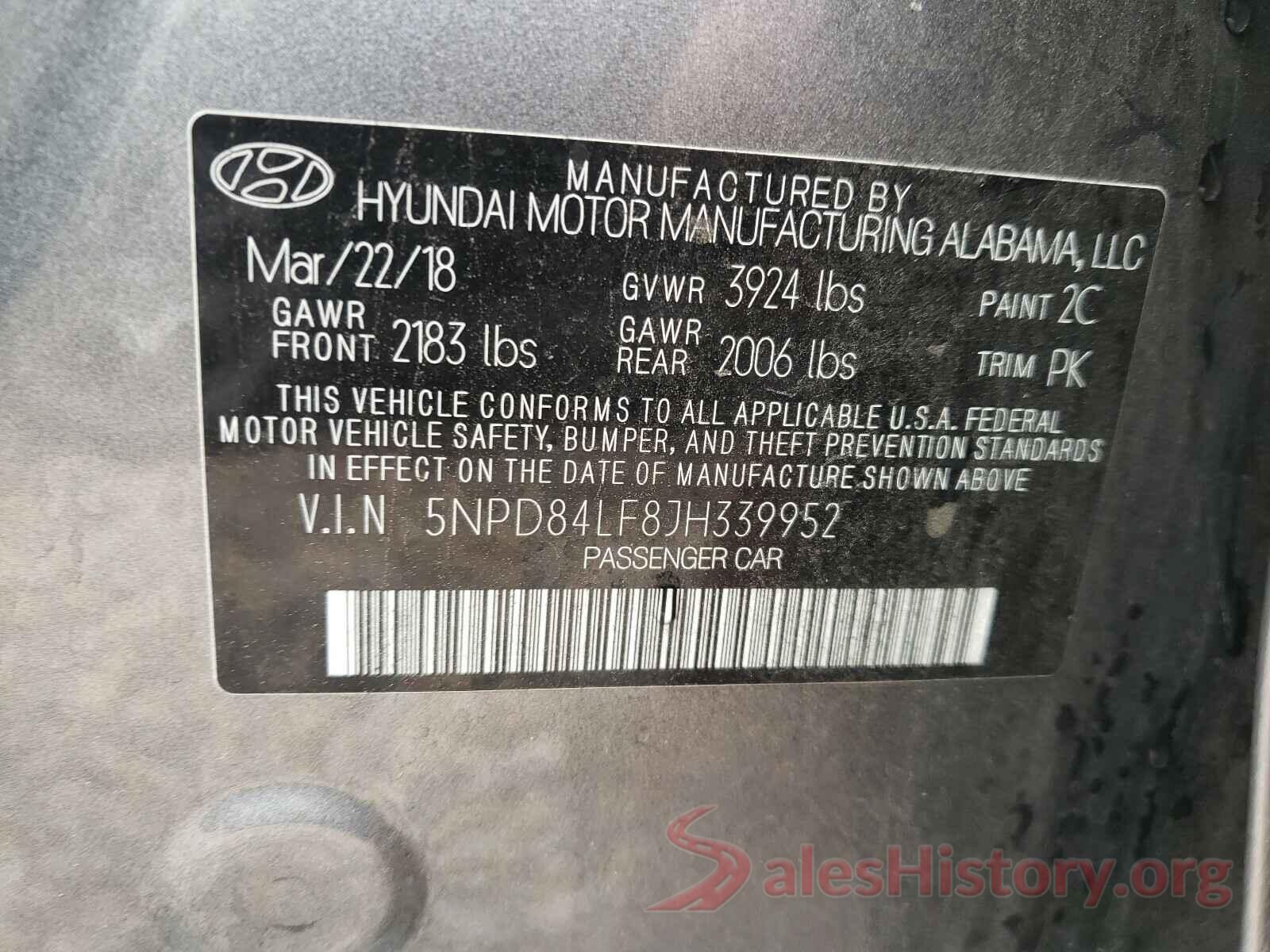 5NPD84LF8JH339952 2018 HYUNDAI ELANTRA