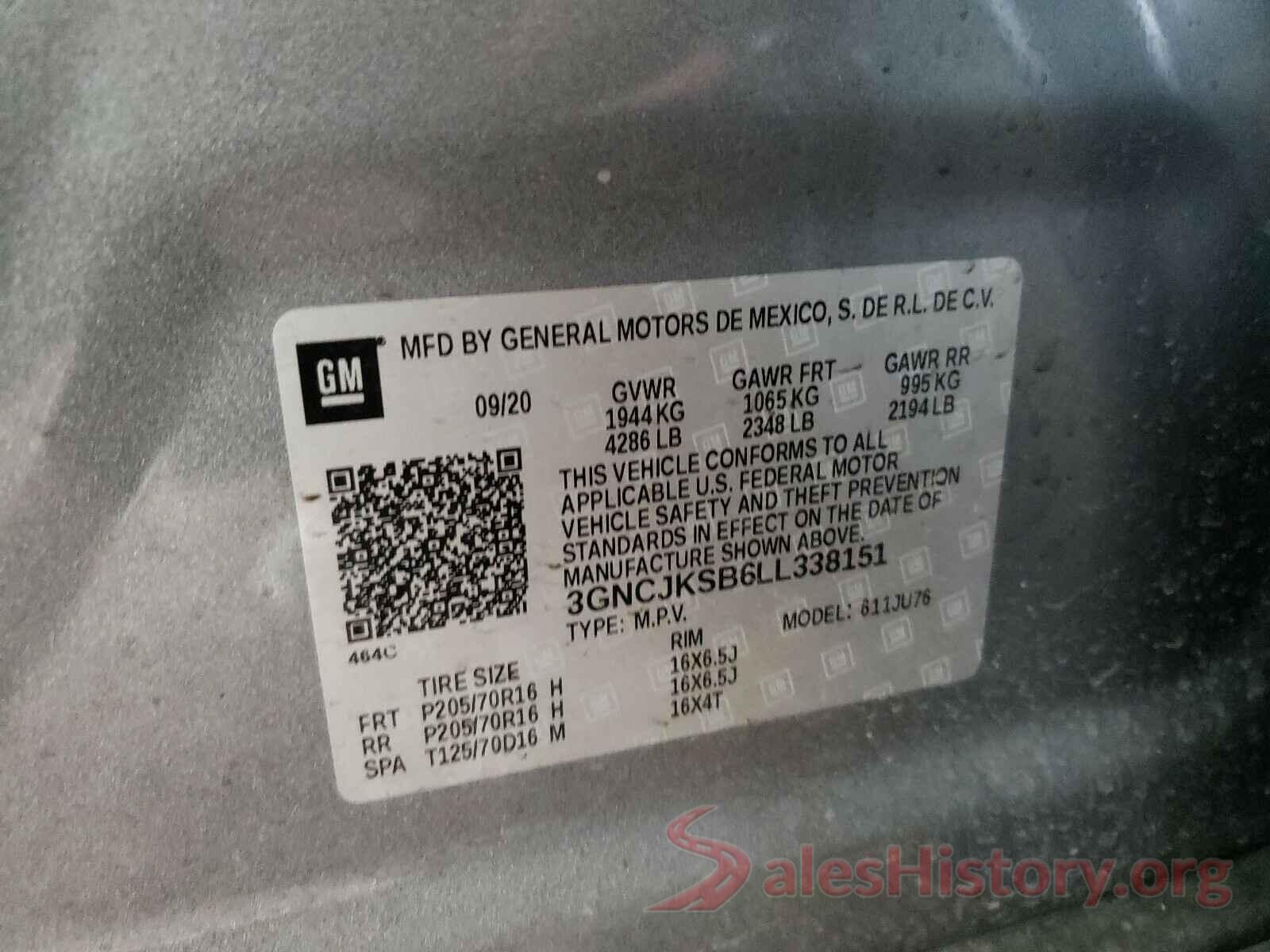 3GNCJKSB6LL338151 2020 CHEVROLET TRAX