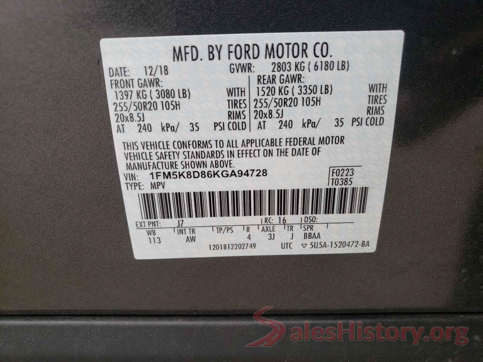 1FM5K8D86KGA94728 2019 FORD EXPLORER