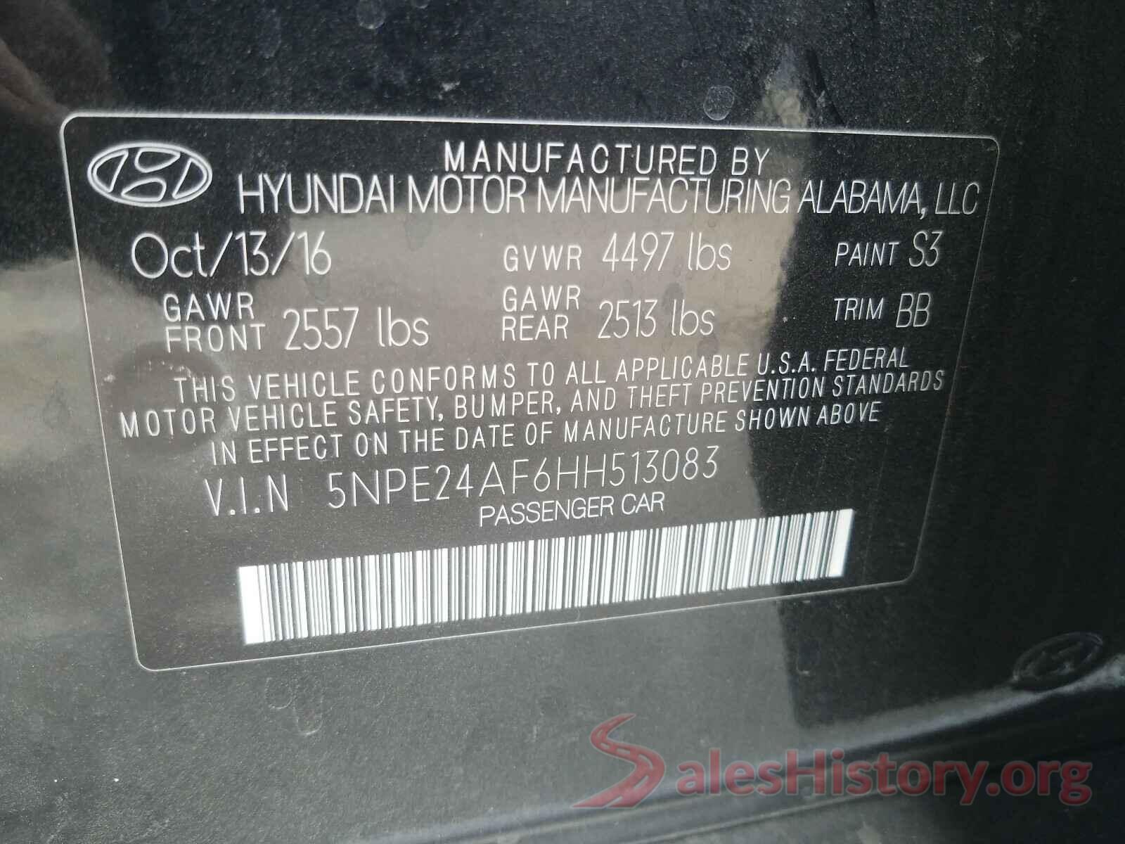 5NPE24AF6HH513083 2017 HYUNDAI SONATA