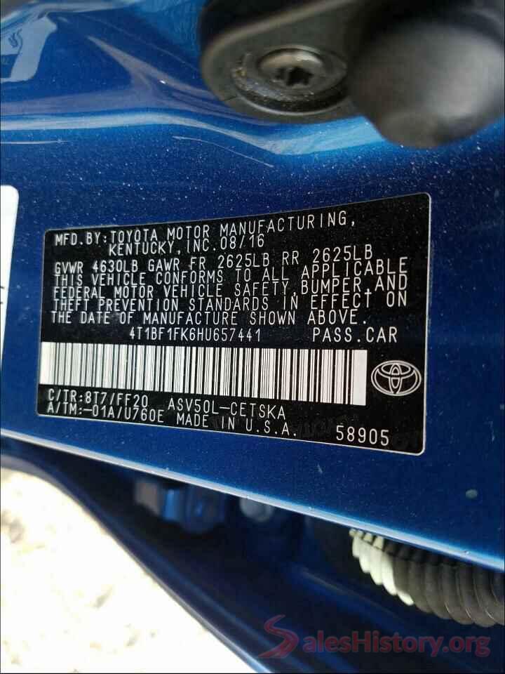 4T1BF1FK6HU657441 2017 TOYOTA CAMRY