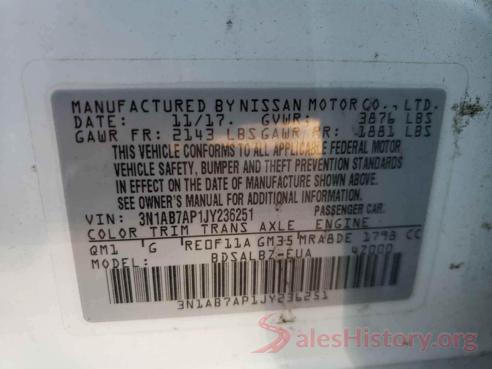 3N1AB7AP1JY236251 2018 NISSAN SENTRA