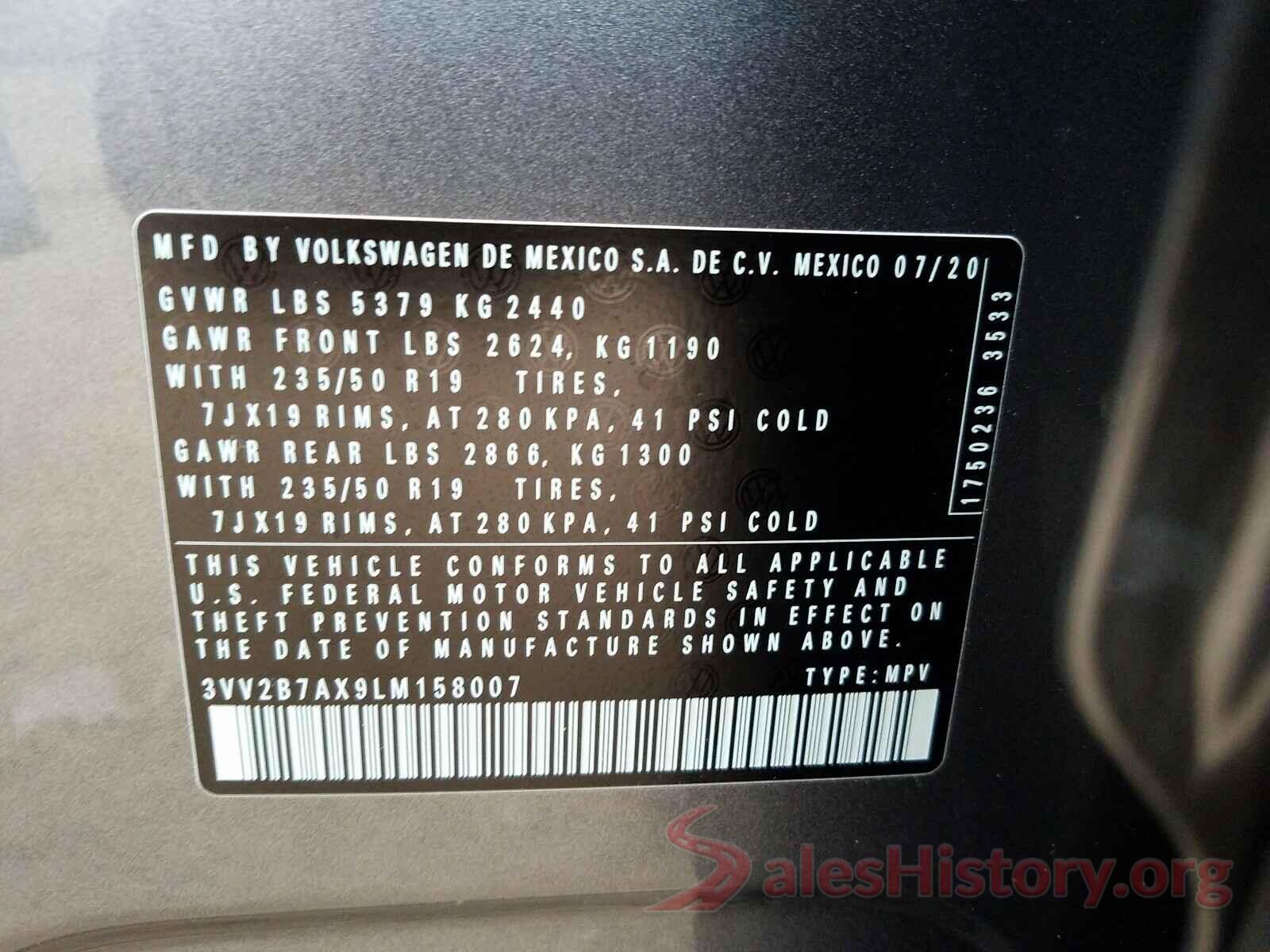 3VV2B7AX9LM158007 2020 VOLKSWAGEN TIGUAN