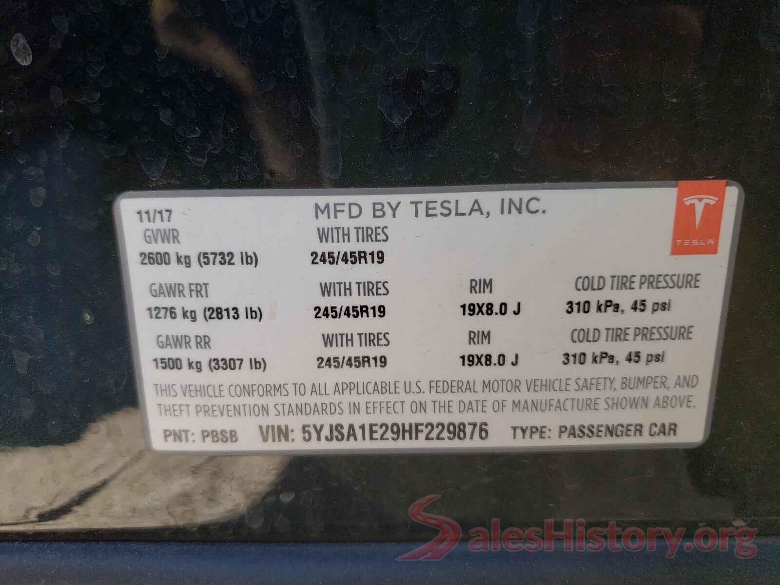 5YJSA1E29HF229876 2017 TESLA MODEL S