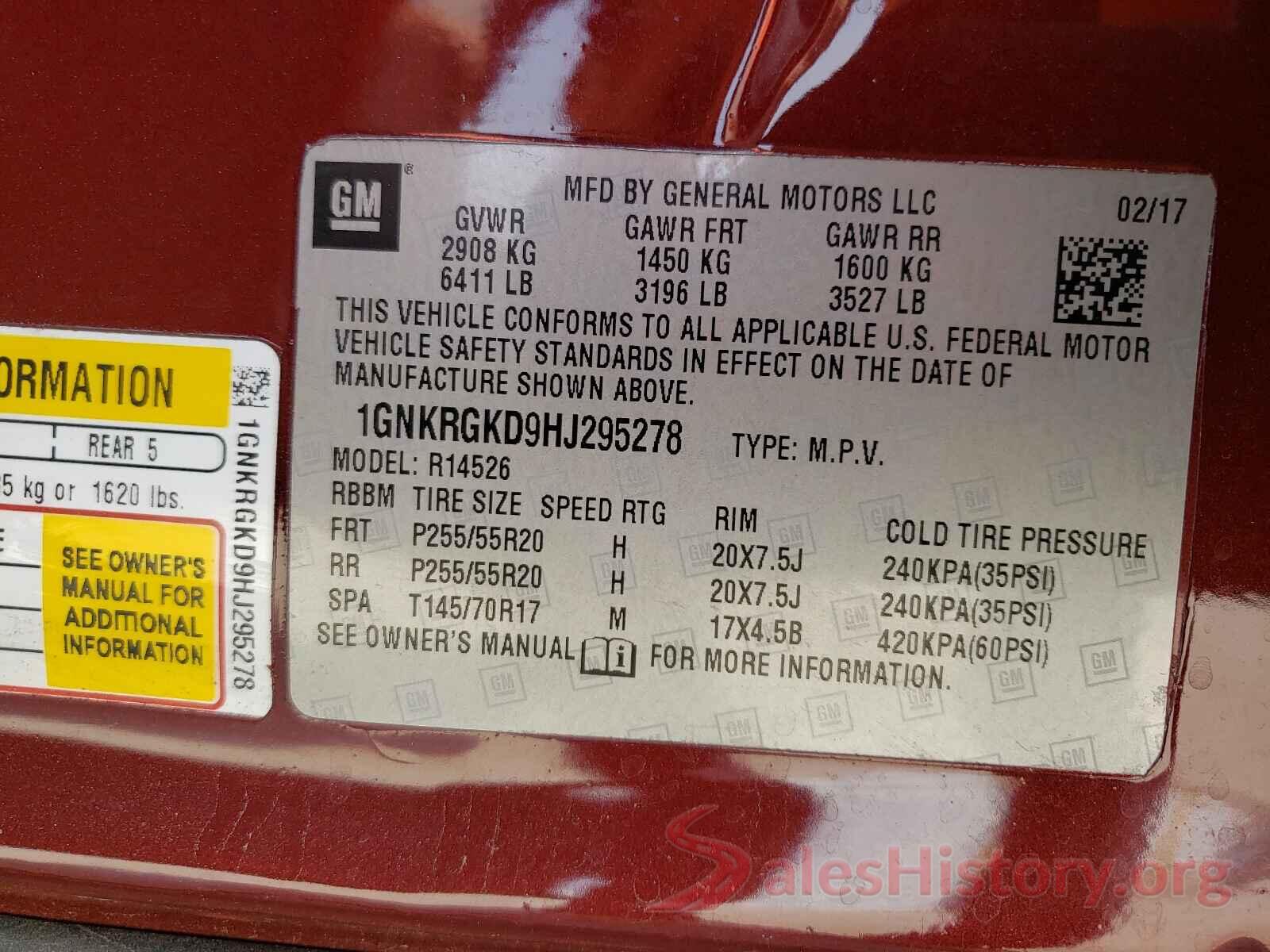 1GNKRGKD9HJ295278 2017 CHEVROLET TRAVERSE