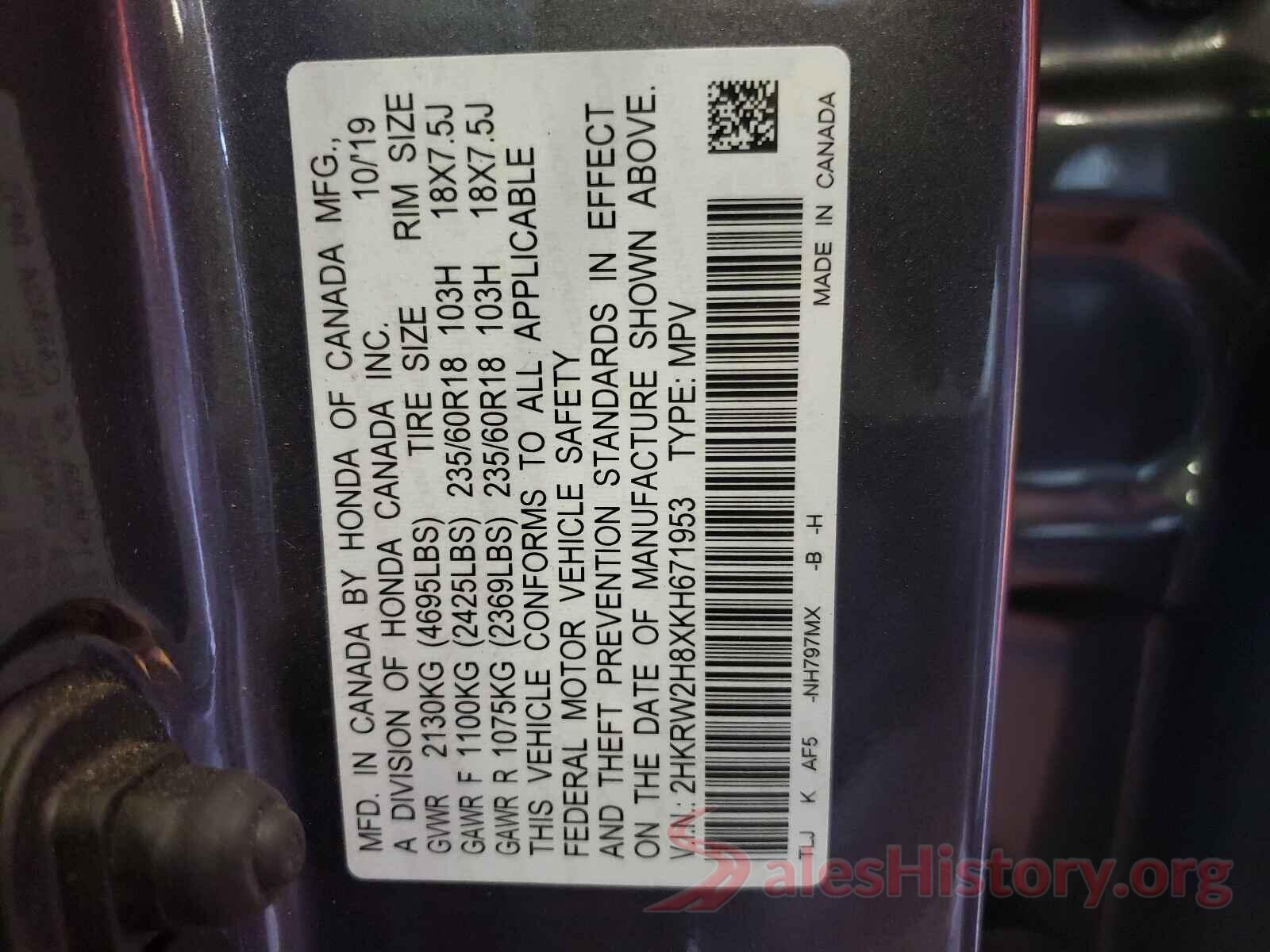 2HKRW2H8XKH671953 2019 HONDA CRV