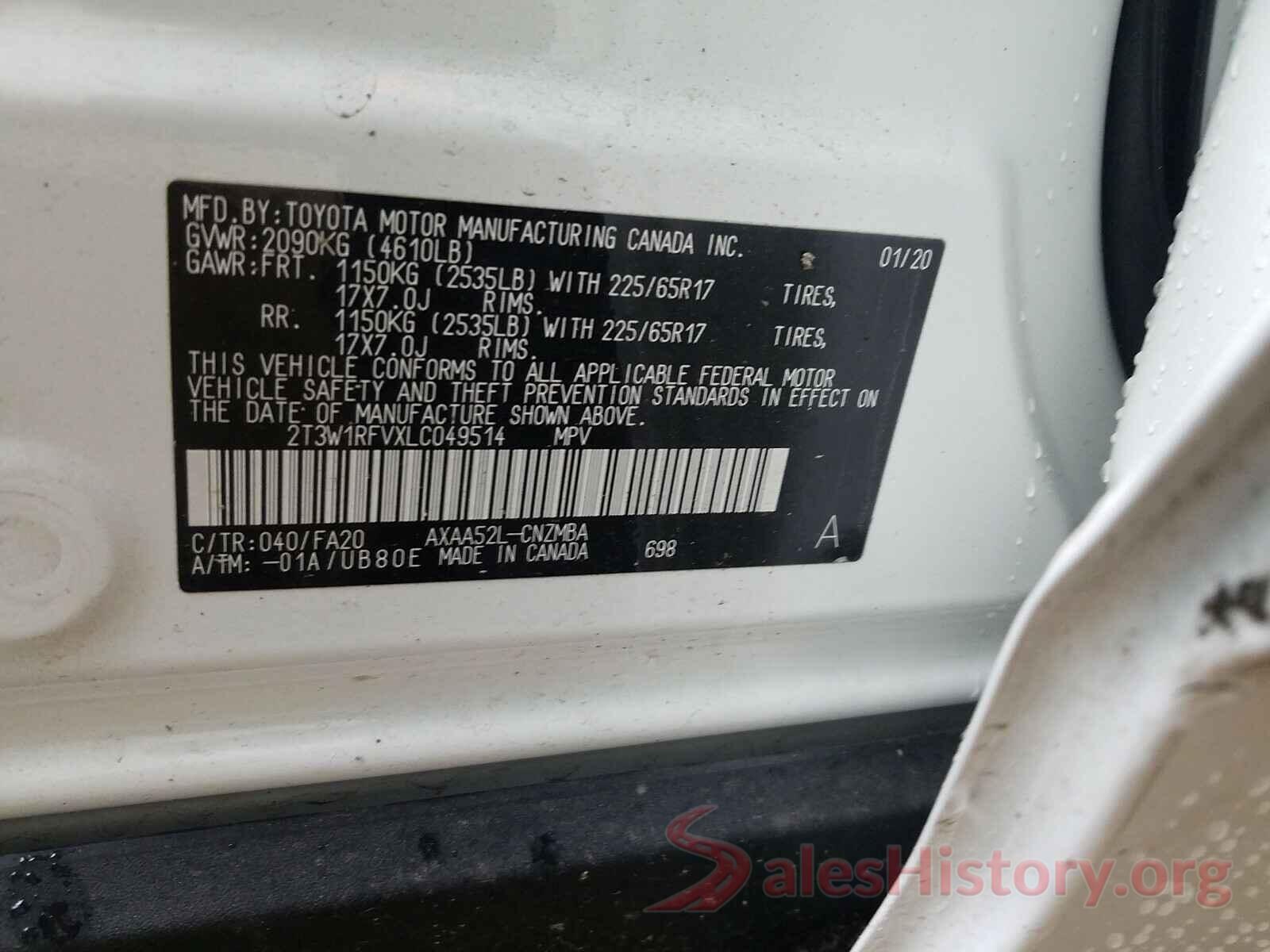 2T3W1RFVXLC049514 2020 TOYOTA RAV4