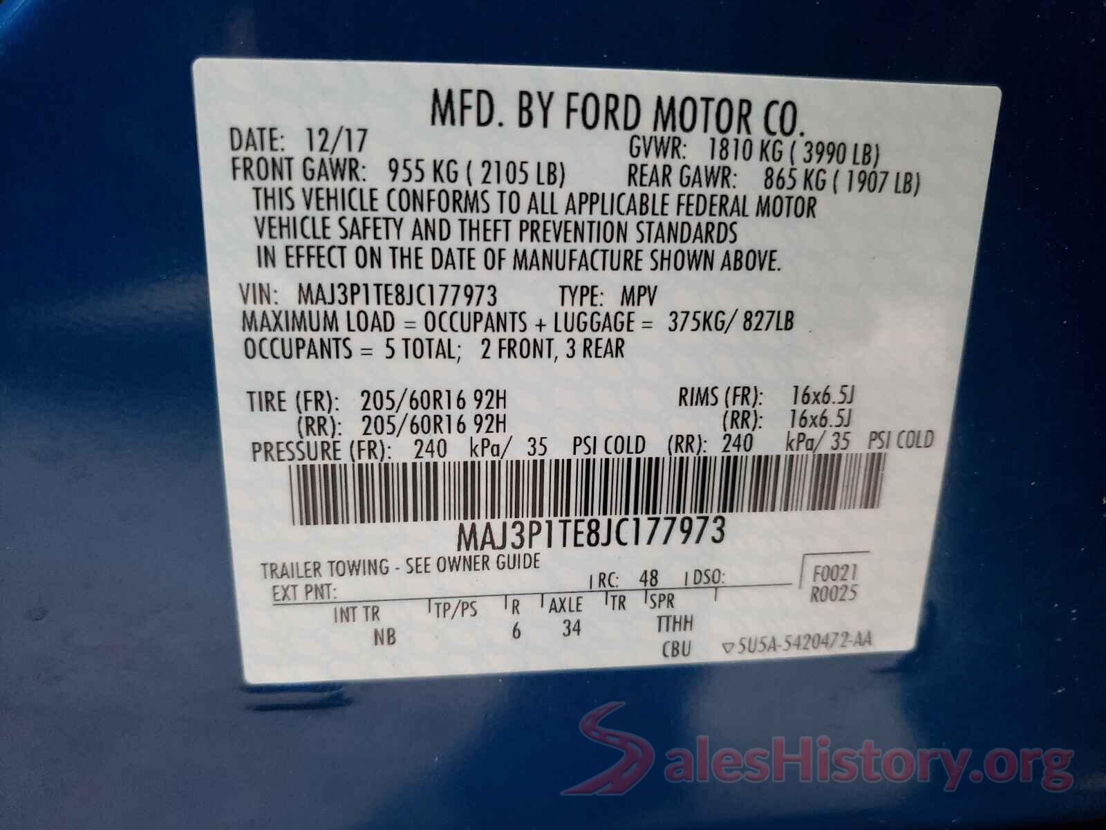 MAJ3P1TE8JC177973 2018 FORD ALL OTHER