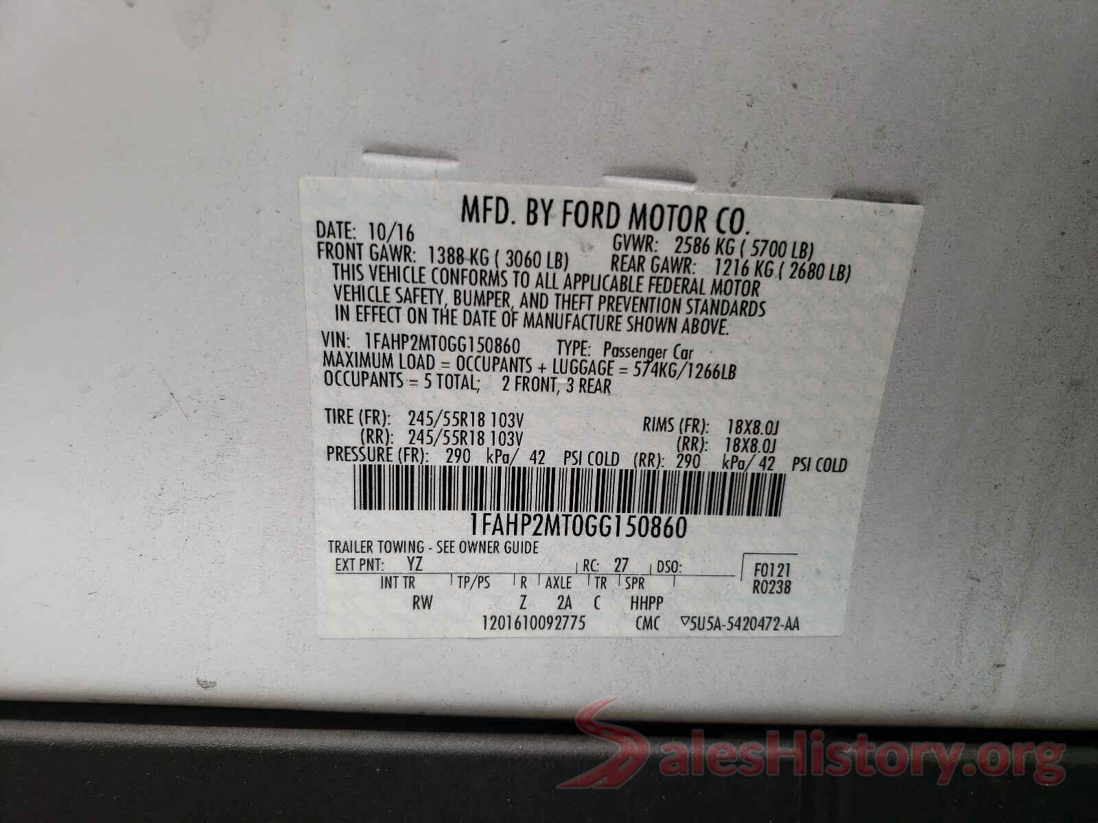 1FAHP2MT0GG150860 2016 FORD TAURUS