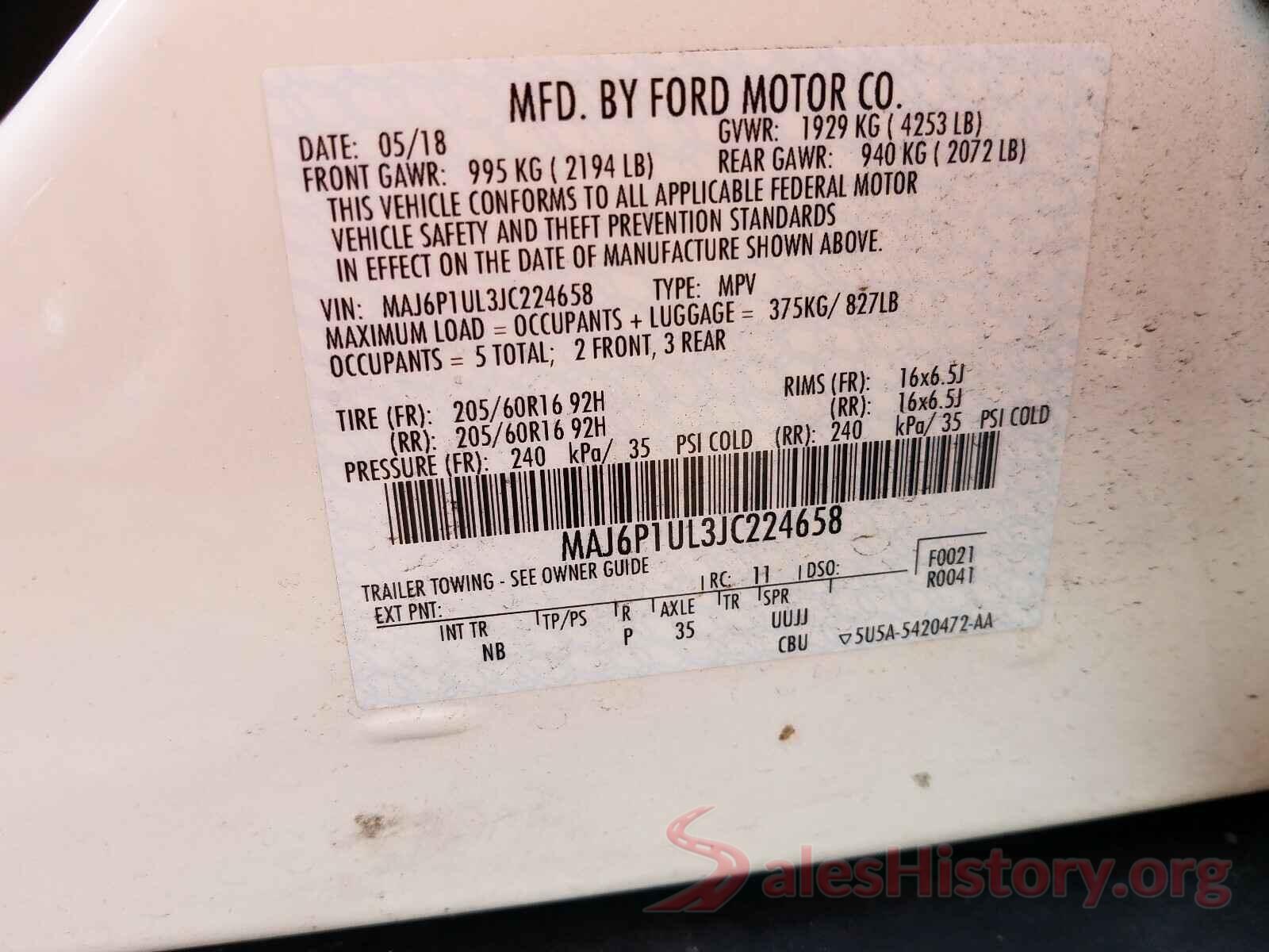 MAJ6P1UL3JC224658 2018 FORD ALL OTHER