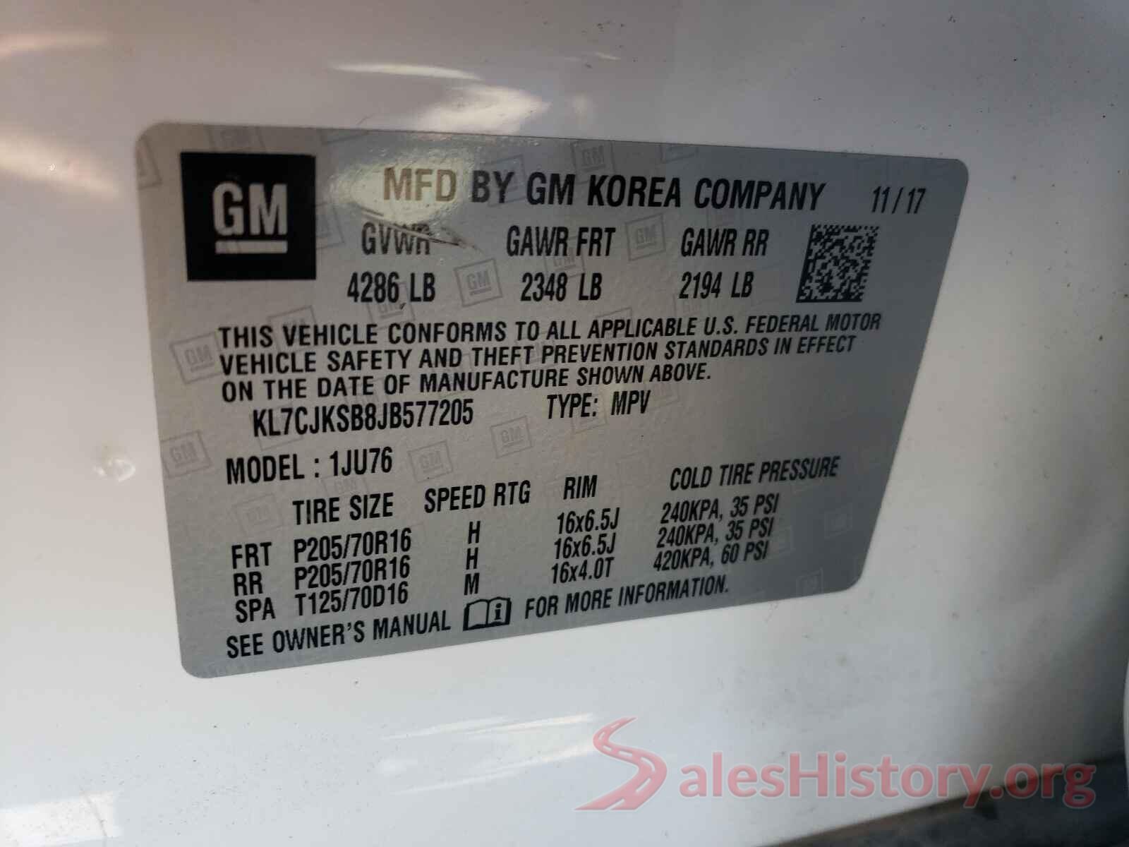 KL7CJKSB8JB577205 2018 CHEVROLET TRAX