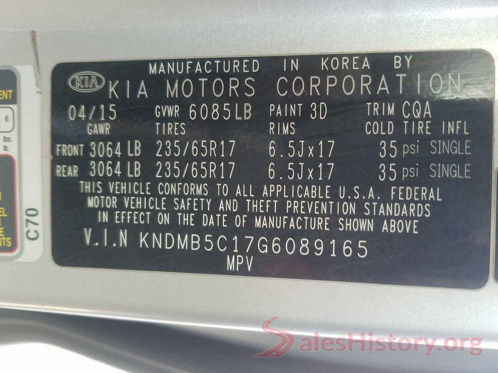 KNDMB5C17G6089165 2016 KIA SEDONA