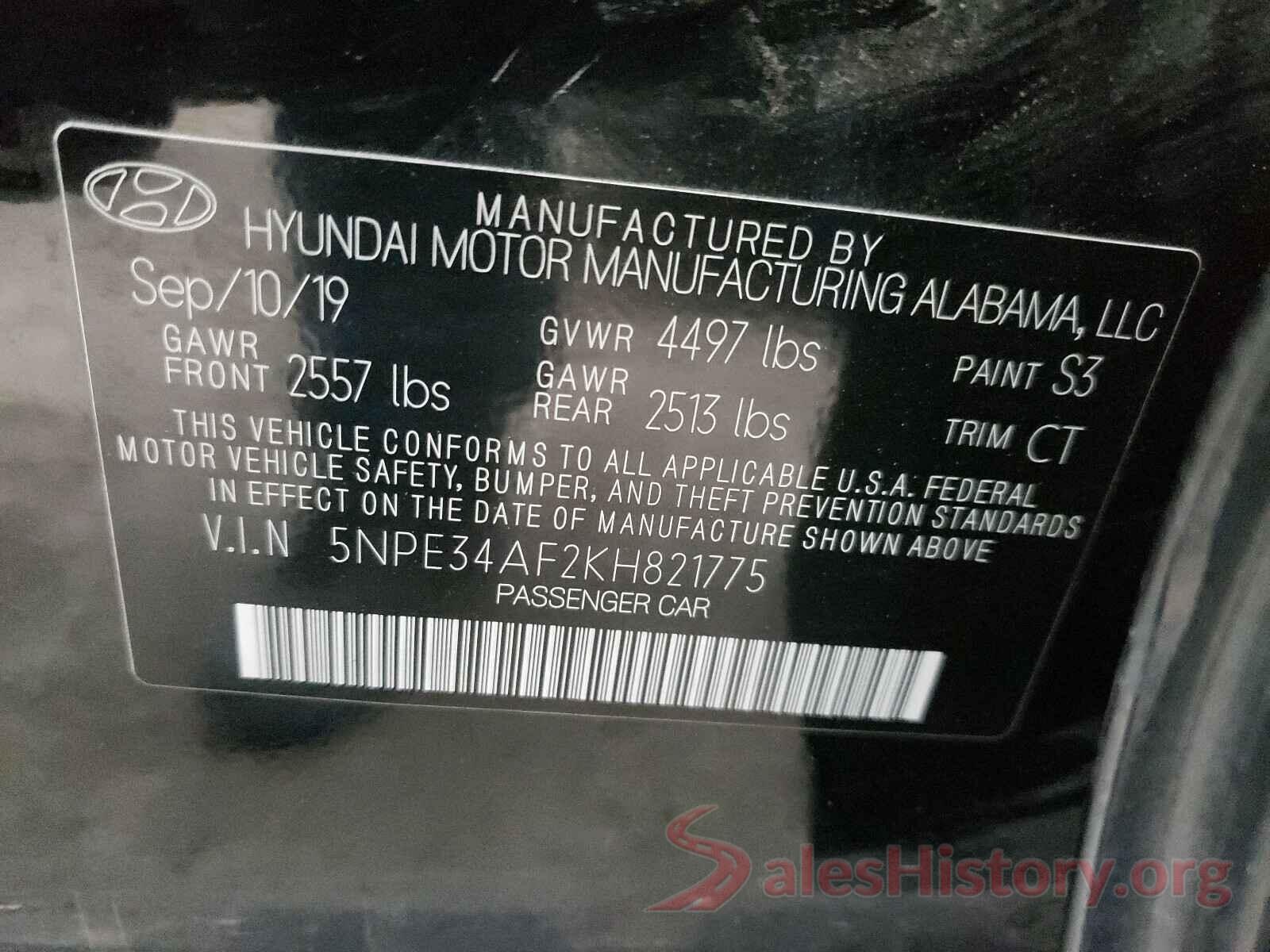 5NPE34AF2KH821775 2019 HYUNDAI SONATA