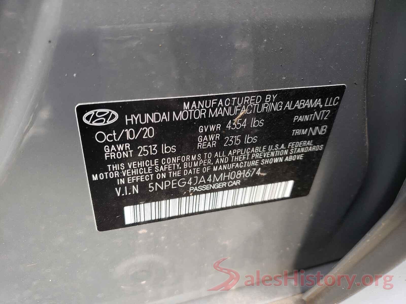 5NPEG4JA4MH081674 2021 HYUNDAI SONATA